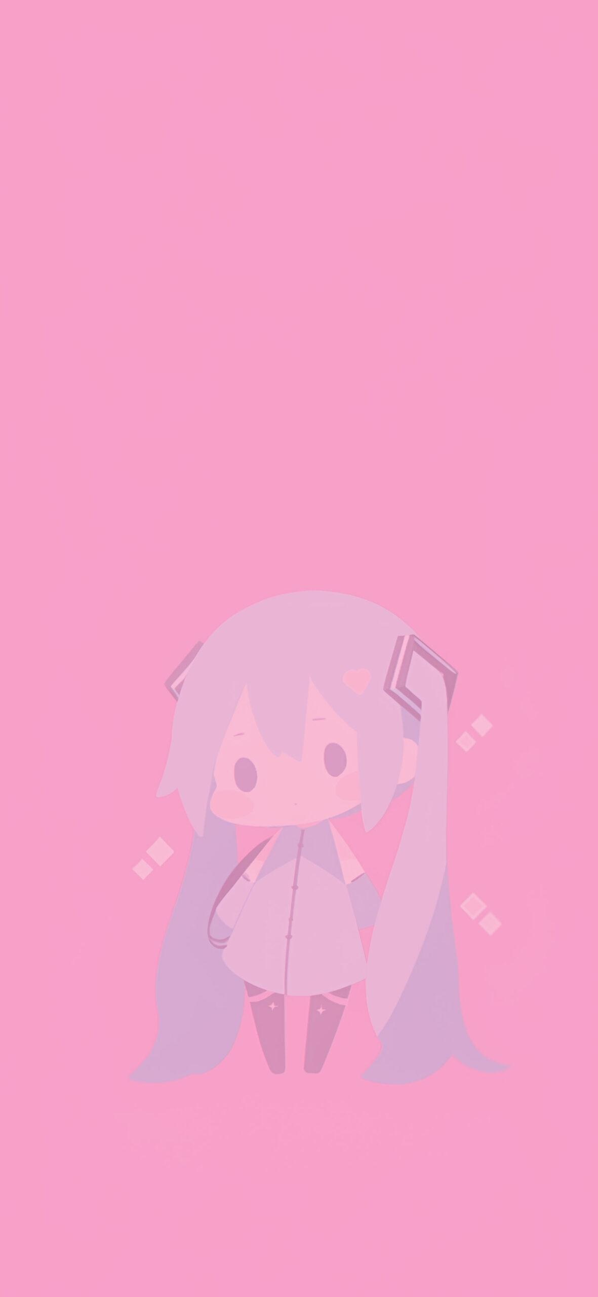 Hatsune Miku, cute anime, pink themes, musical ambiance, digital artwork, 1190x2560 HD Phone