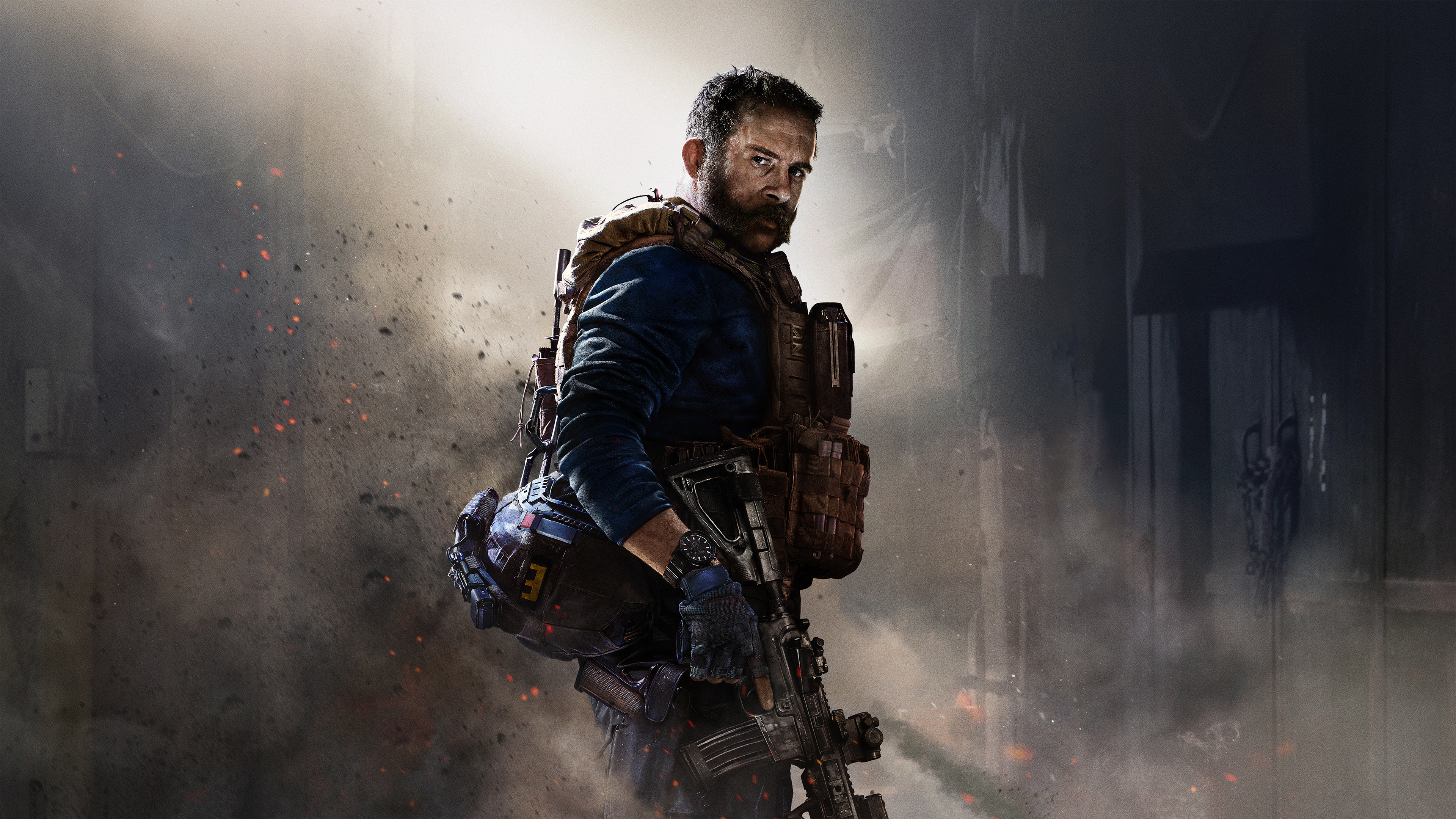 Captain Price, Tactical combat gear, Smoke and sparks background, 4K Desktop wallpaper