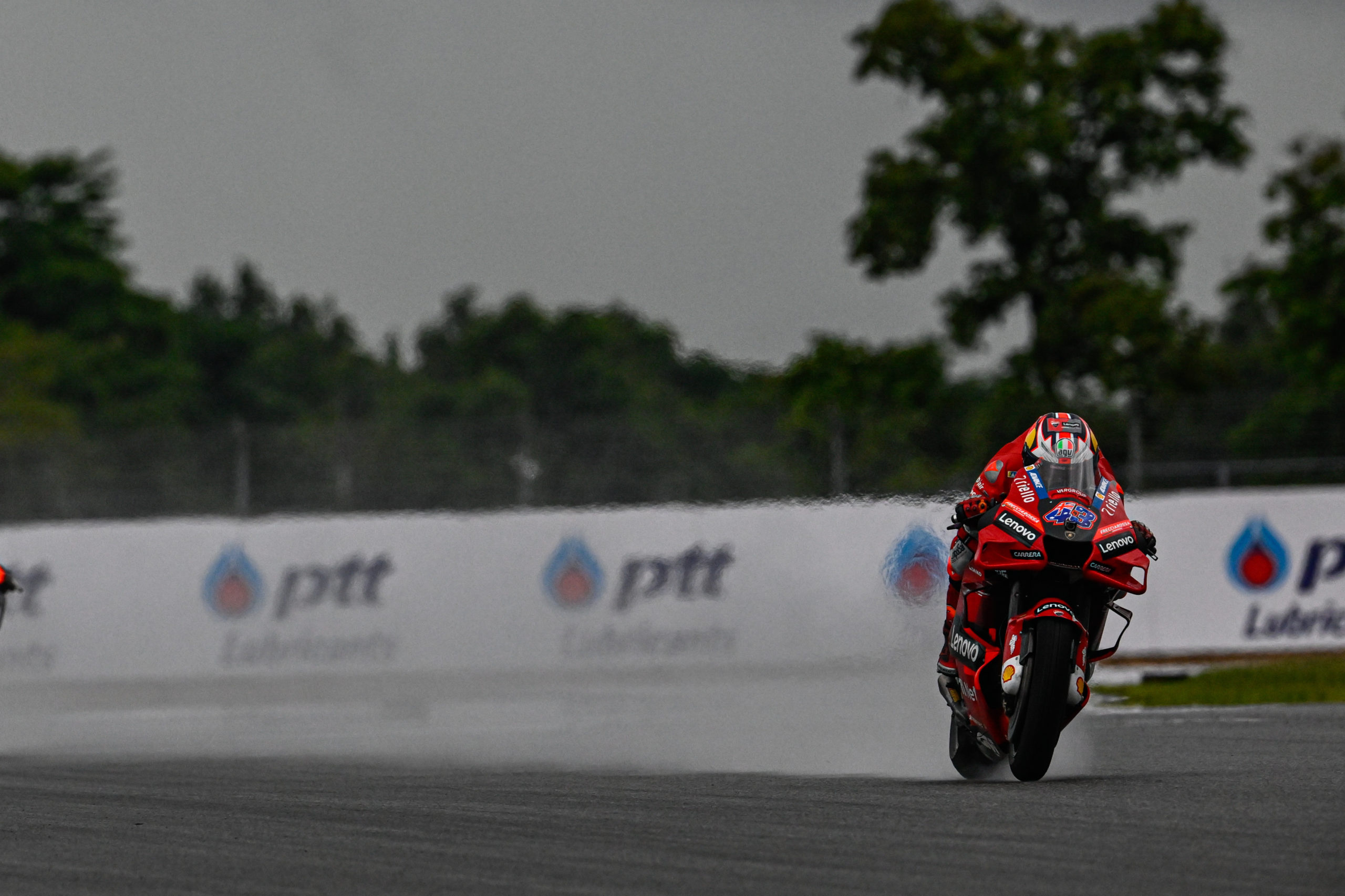 Jack Miller number 43, Ducati Lenovo Desmosedici GP, MotoGP wet race spray, HD Desktop wallpaper