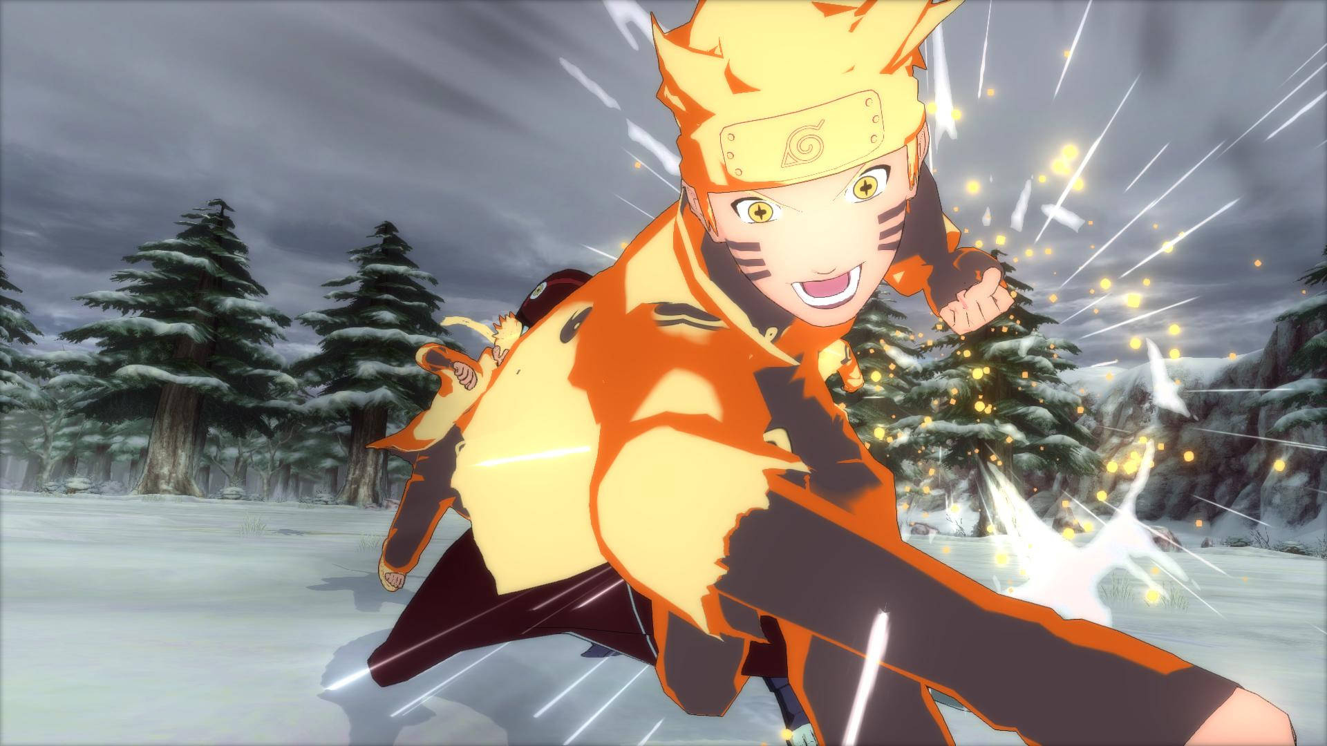 Kurama Mode Naruto Uzumaki, Naruto Shippuden: Ultimate Ninja Storm, Snowy pine forest, Full HD Desktop wallpaper