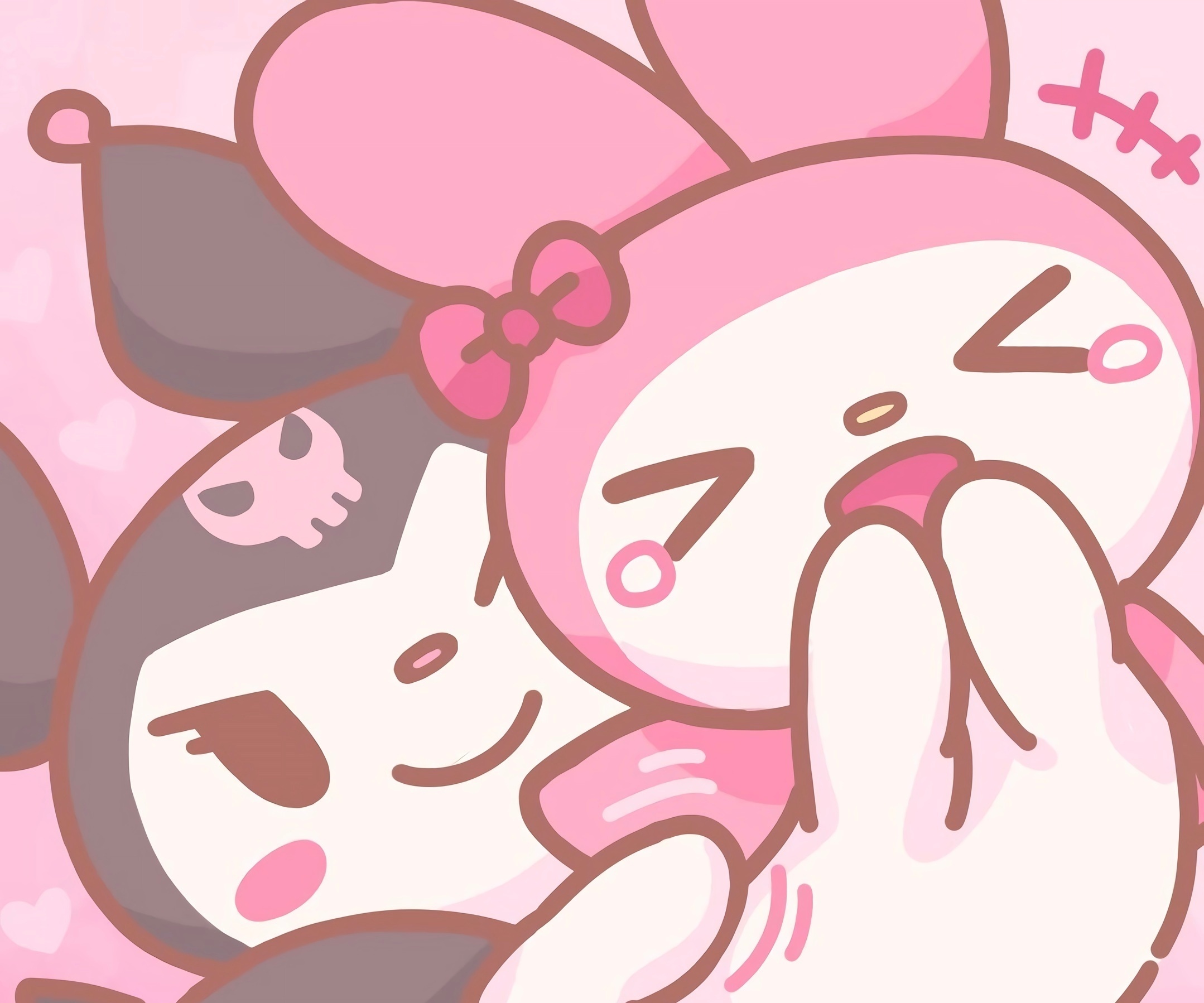 Kuromi, My Melody, pink hearts, HD Desktop wallpaper