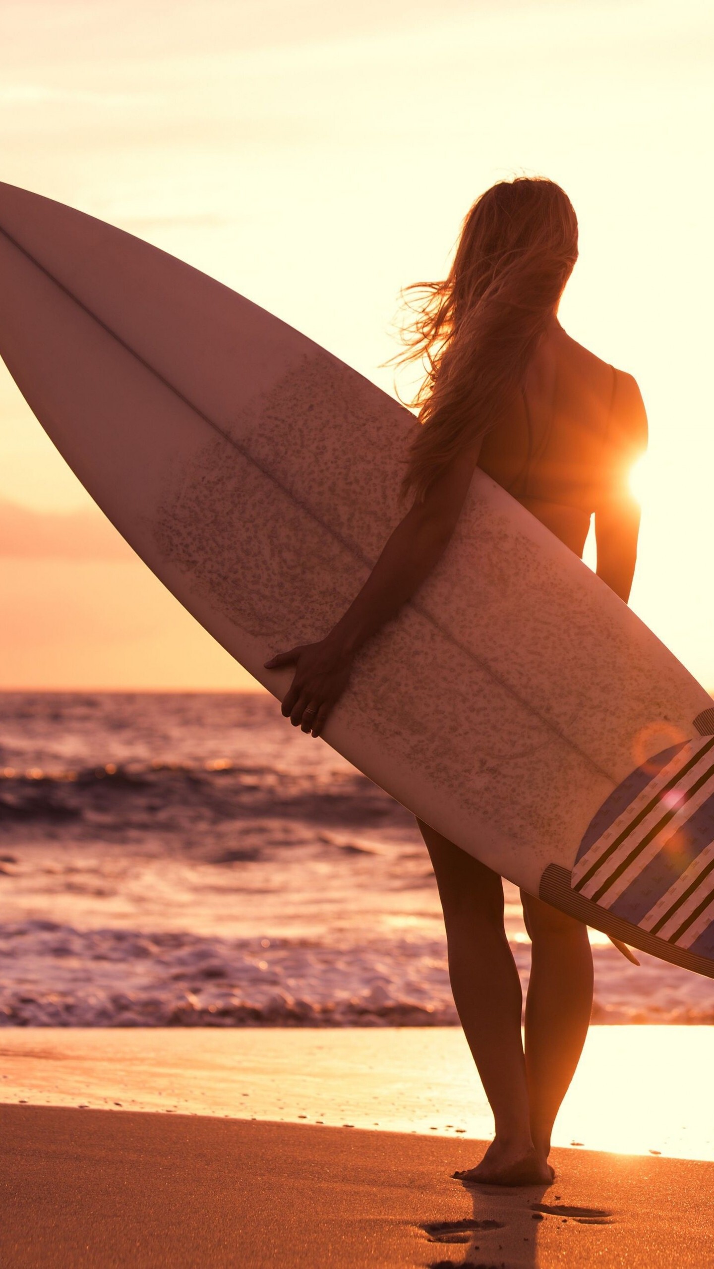 Girl Surfing, Vibrant Wallpapers, 1440x2560 HD Phone