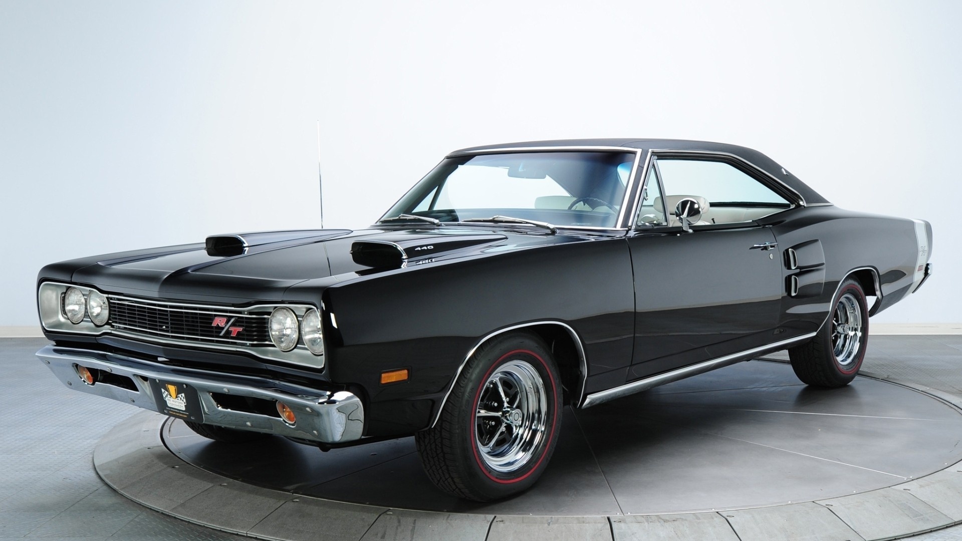 1969 Dodge Coronet R/T, dual Ramcharger hood scoops, redline tires, Full HD Desktop wallpaper