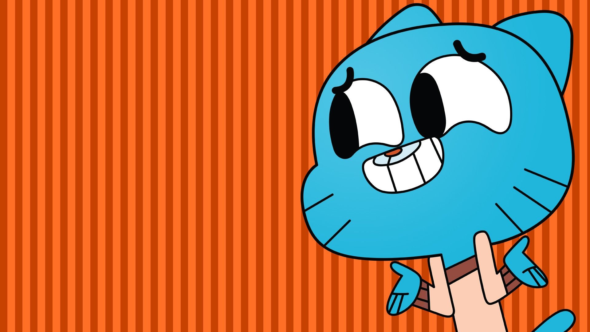 Gumball Watterson, nervous smiling expression, orange vertical stripes, Full HD Desktop wallpaper
