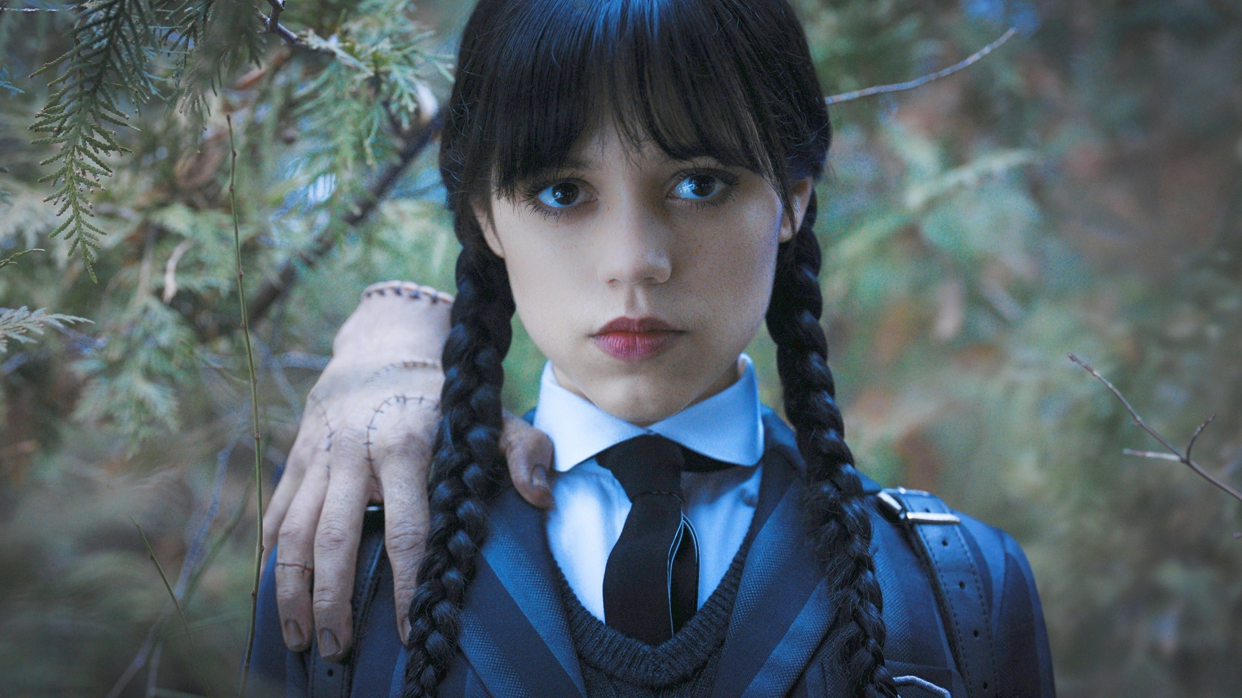Wednesday Addams, Thing, Nevermore Academy uniform, HD Desktop wallpaper