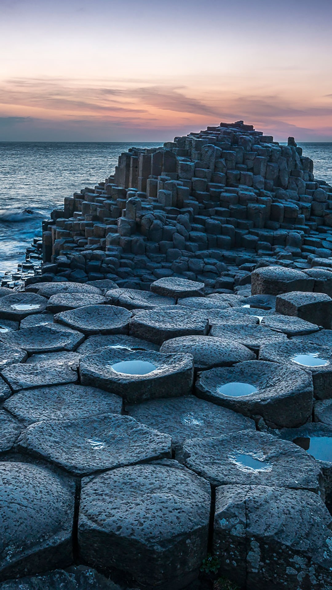 Giants Causeway, After sunset, Northern Ireland, UK, 1080x1920 Full HD Phone