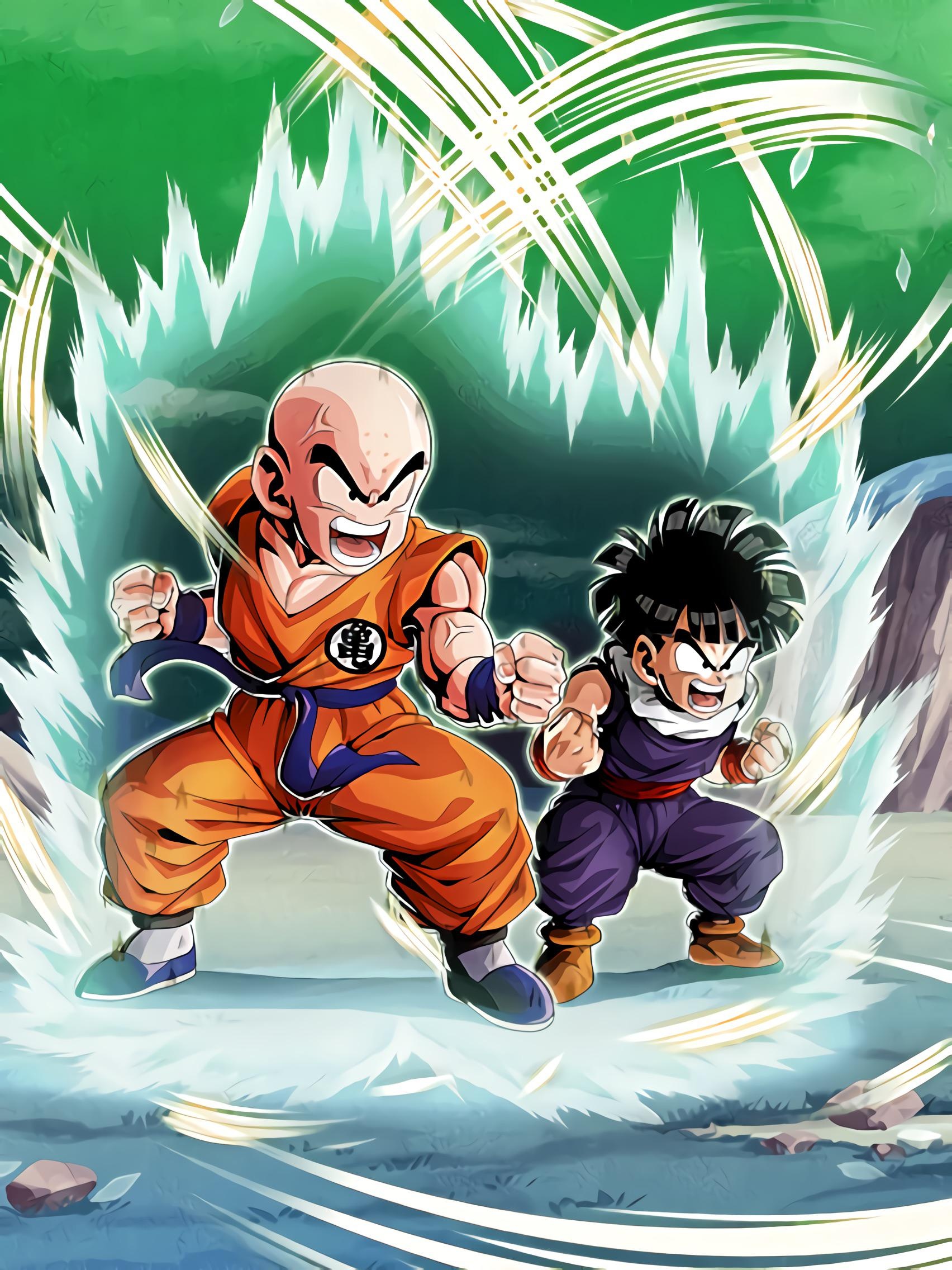 Krillin, Anime art, LR Vegeta Goku, Kid Gohan, 1710x2280 HD Phone