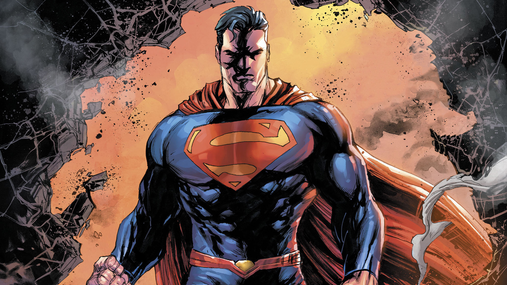 Superman, Superman shield emblem, shattered stone debris, Full HD Desktop wallpaper
