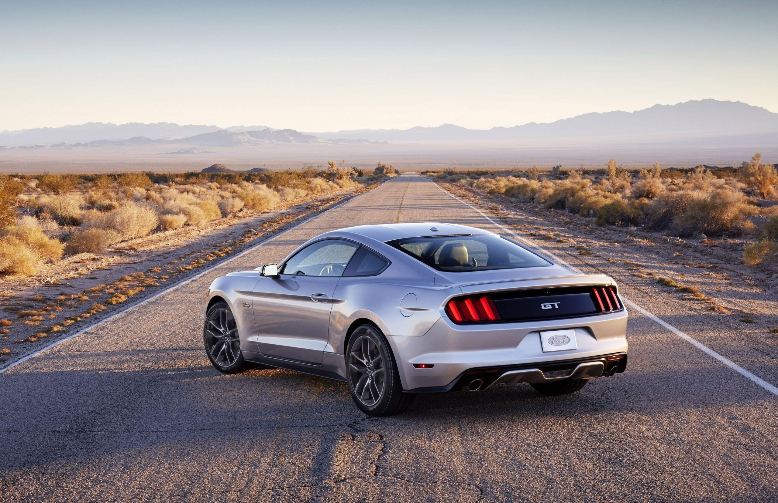 Ford Mustang GT Fastback, Empty desert highway, Arid mountain landscape, HD Desktop wallpaper