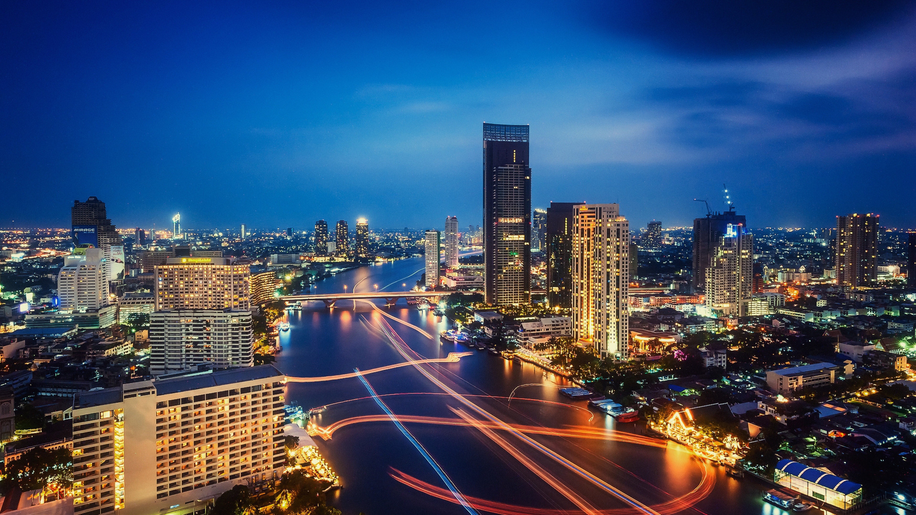 Thailand night city lights, Traffic light, 3840x2160 4K Desktop