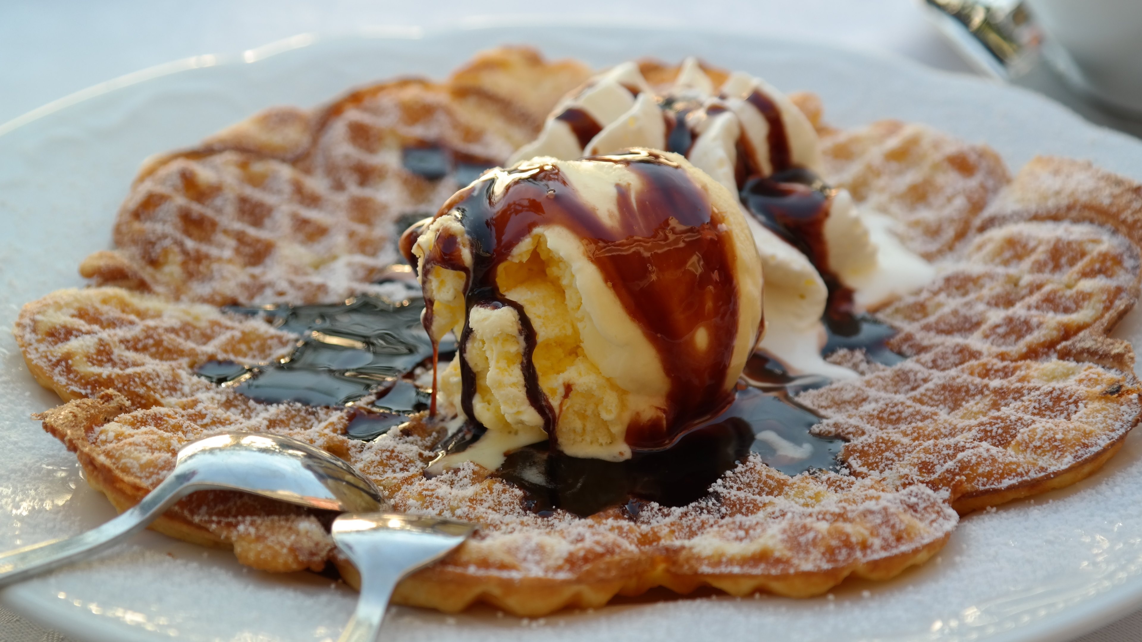 Ice cream with waffles, HD wallpapers, Satisfying delight, Sweet cravings, 3840x2160 4K Desktop