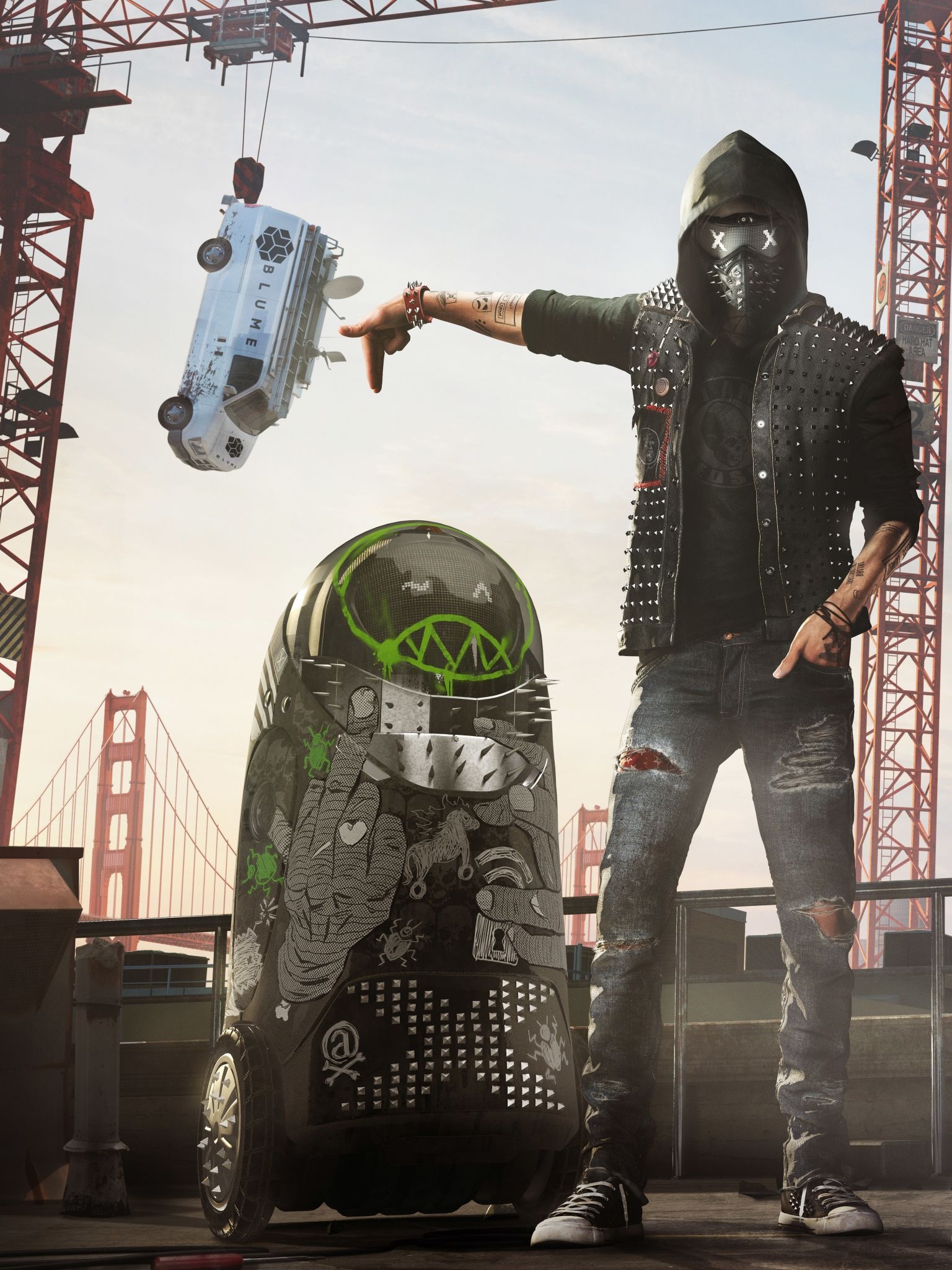 Wrench, Wrench Junior robot, hanging Blume van, Golden Gate Bridge, HD Phone wallpaper