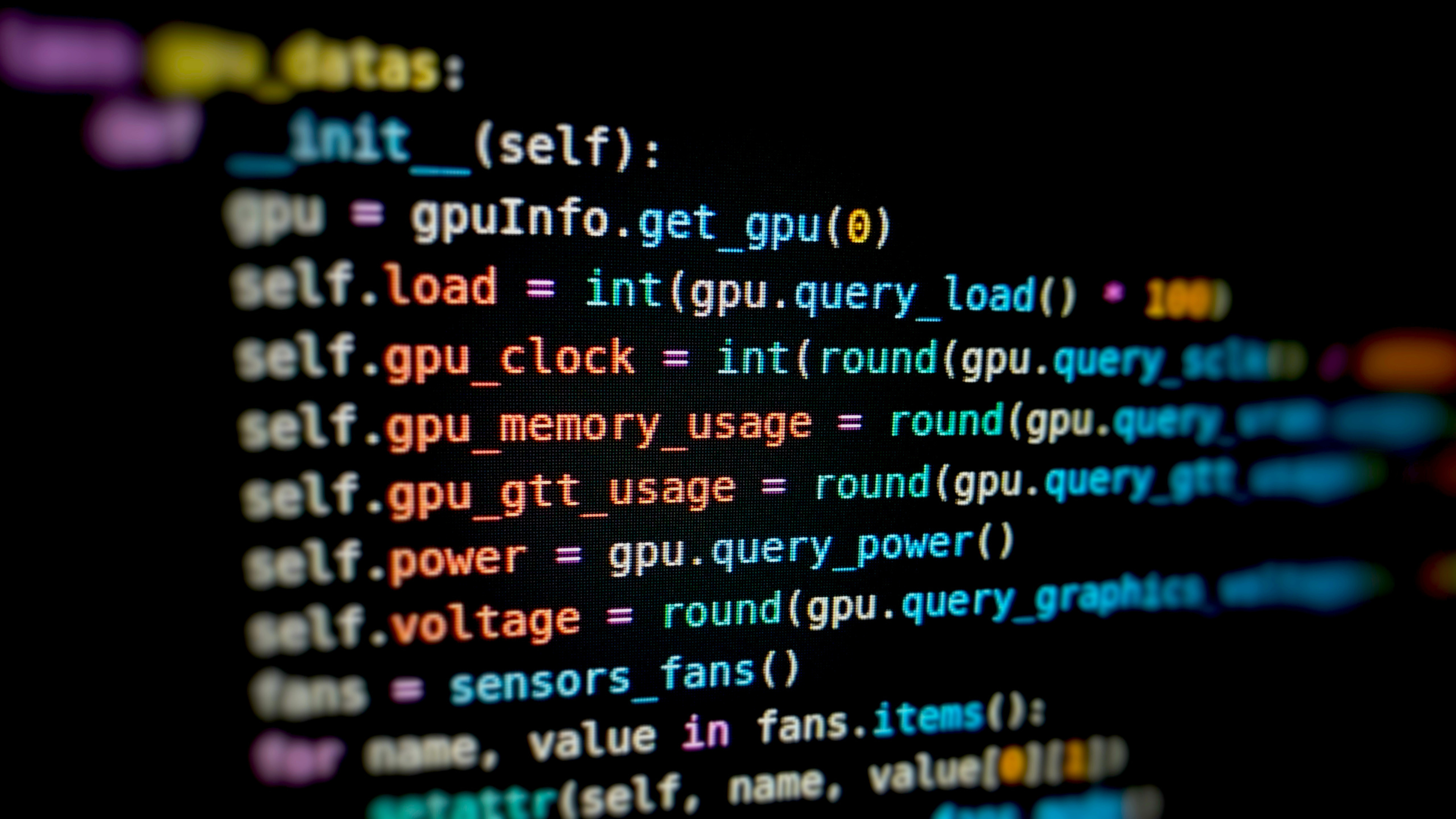 gpuInfo.get_gpu(0), Python source code, syntax highlighting display, 4K Desktop wallpaper