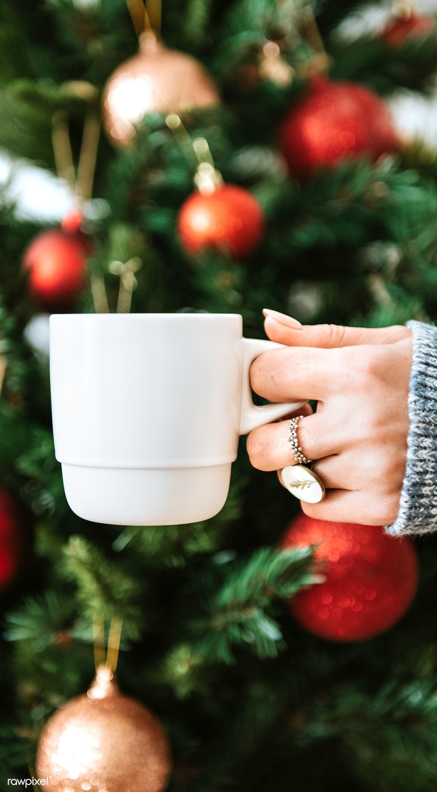 Woman, Christmas tree, White cup, Good morning, 1400x2540 HD Phone