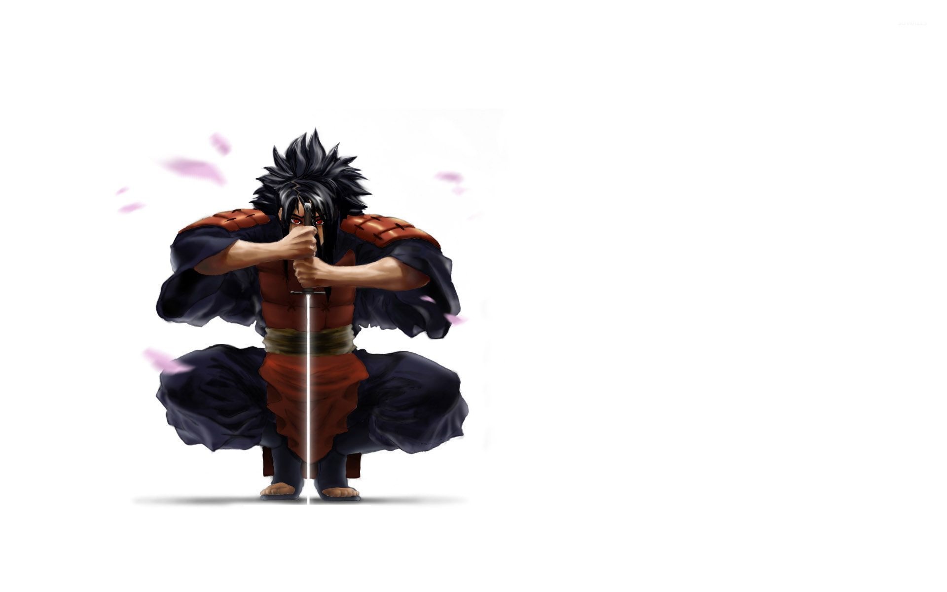 Madara Uchiha, Warring States armor, cherry blossom petals, HD Desktop wallpaper