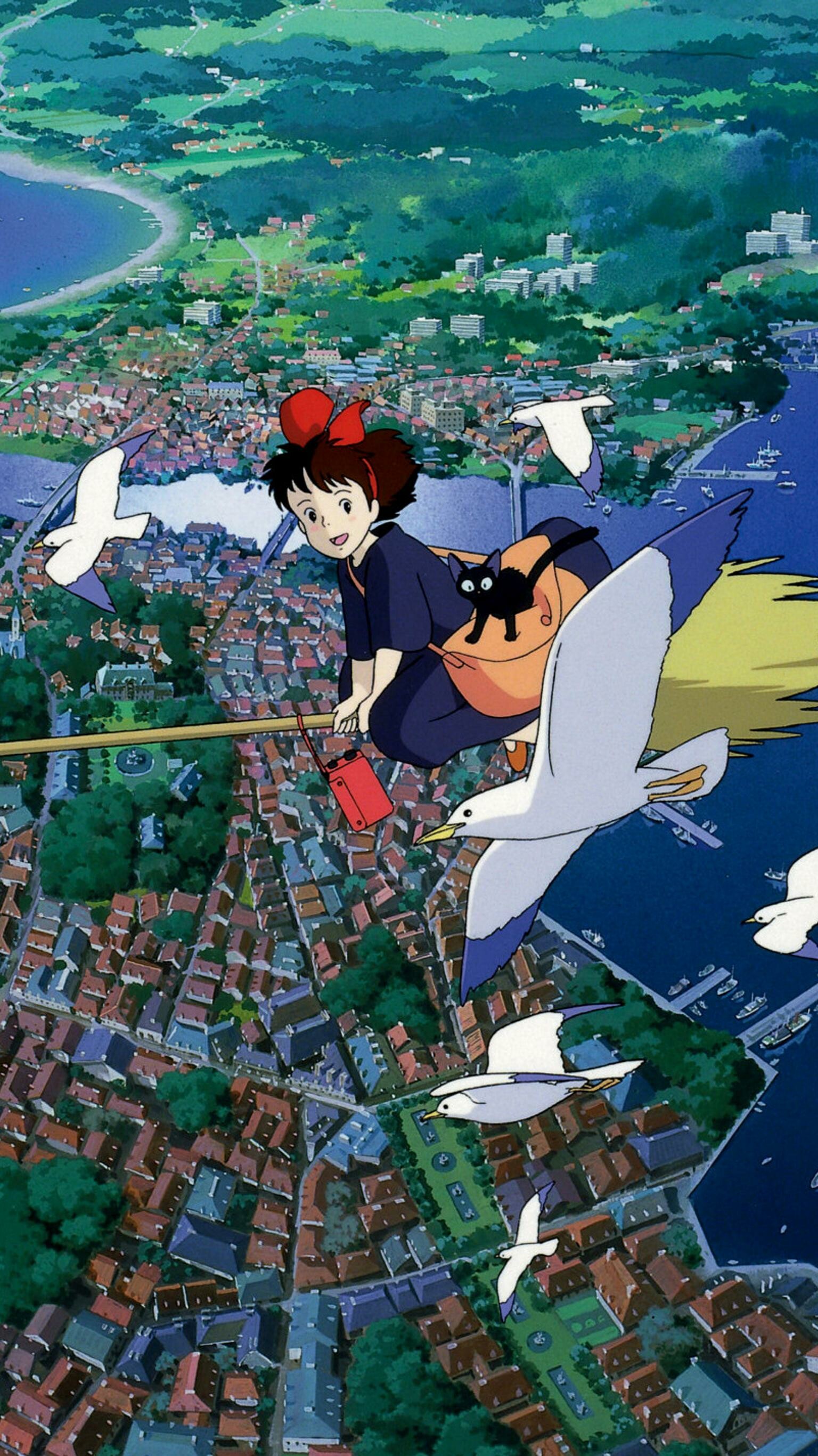 Kiki's Delivery Service, iPhone wallpapers, Cute anime background, Flying delivery, 1540x2740 HD Phone