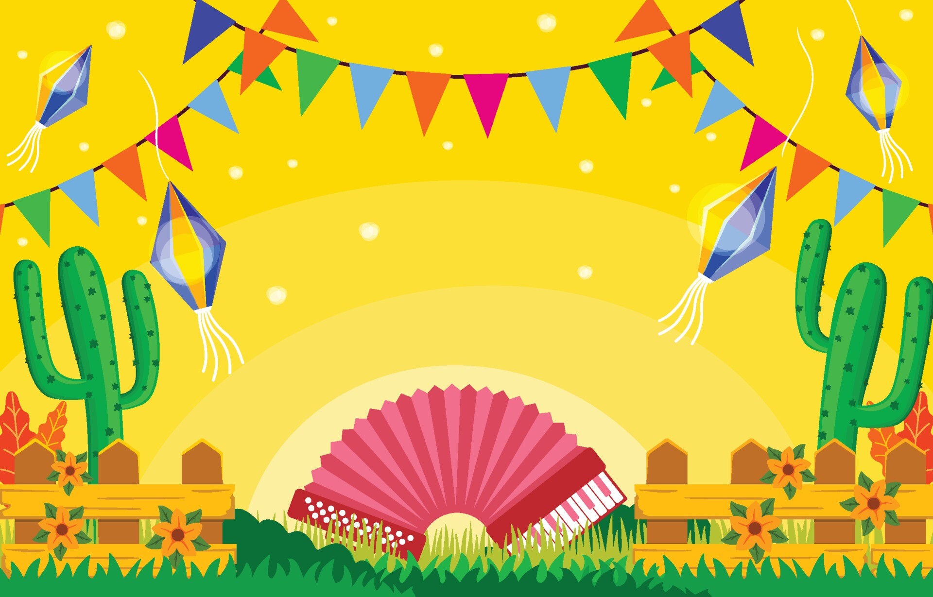 Mexican Fiesta, Festa Junina, Yellow background, Vector art, 1920x1230 HD Desktop