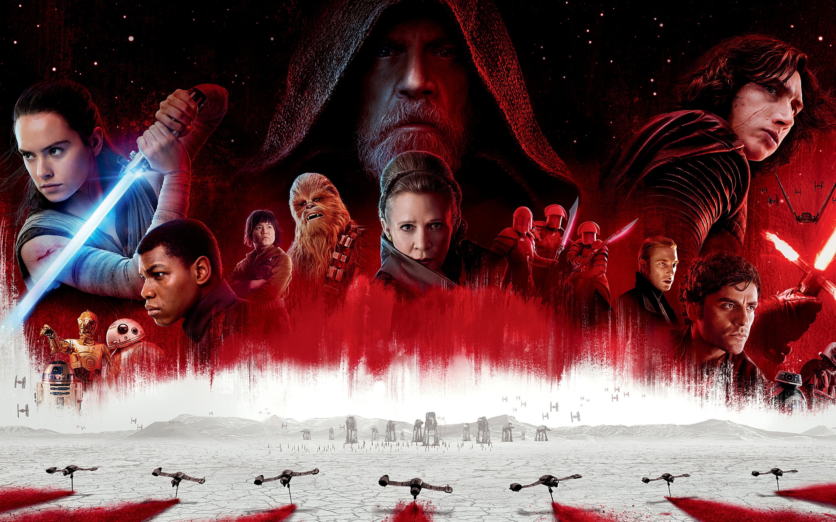 Star Wars: The Last Jedi, Daisy Ridley, John Boyega, Mark Hamill, Adam Driver, High-quality wallpapers, 2880x1800 HD Desktop