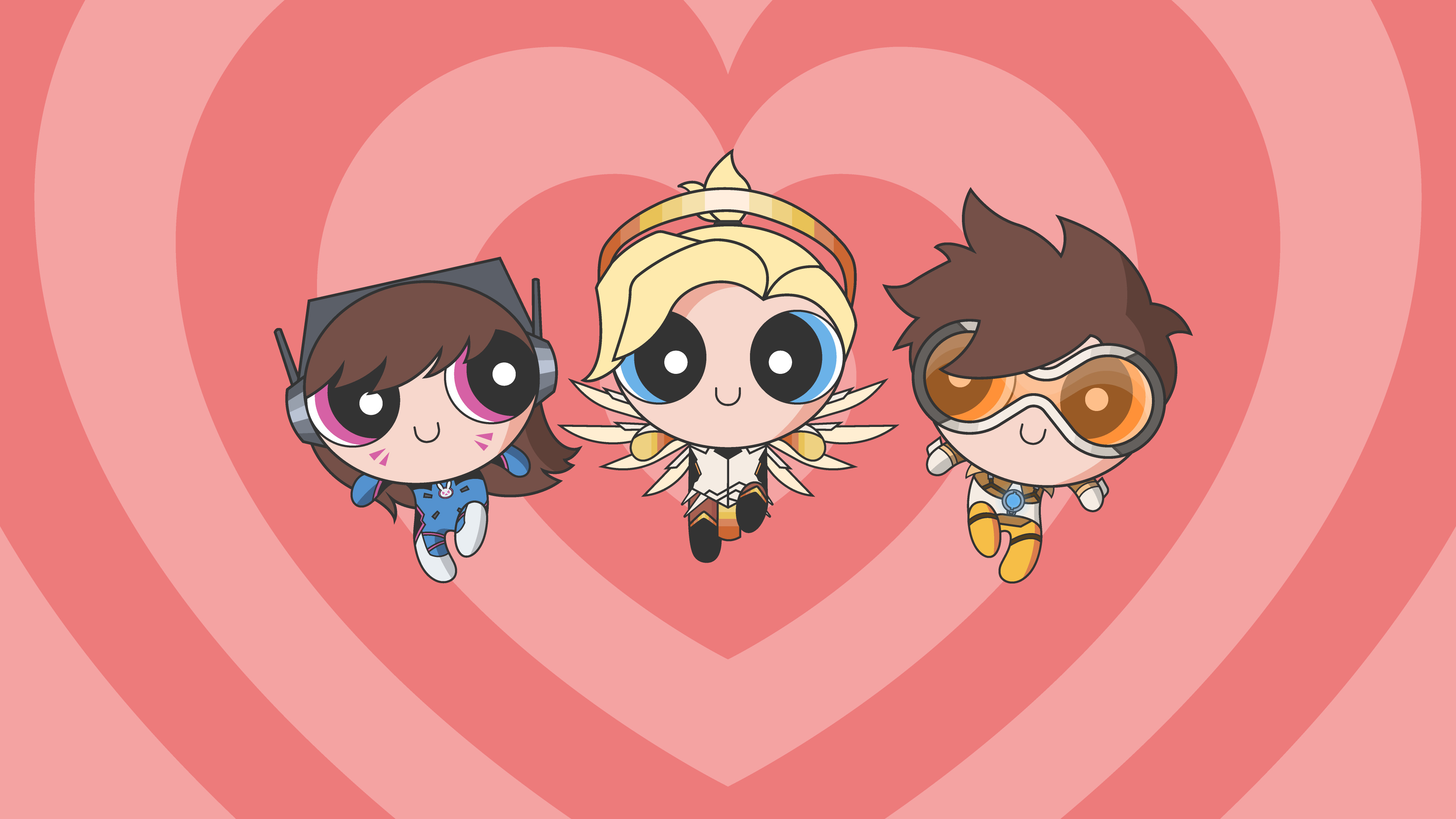D.Va, Mercy, Tracer, The Powerpuff Girls, Overwatch, 4K Desktop wallpaper