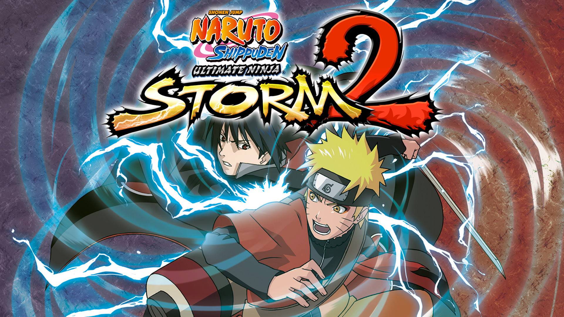 Naruto Shippuden: Ultimate Ninja Storm 2 logo, Sage Mode Naruto Uzumaki, Sasuke Uchiha, Blue lightning chakra, Full HD Desktop wallpaper