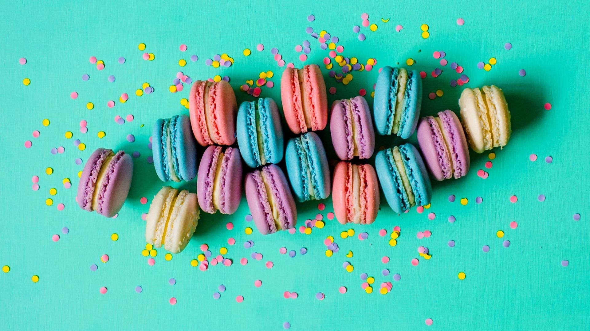 Beautiful and colorful macarons, Sweet delight for the eyes, Aesthetic wallpaper, Eye-catching confection, 1920x1080 Full HD Desktop