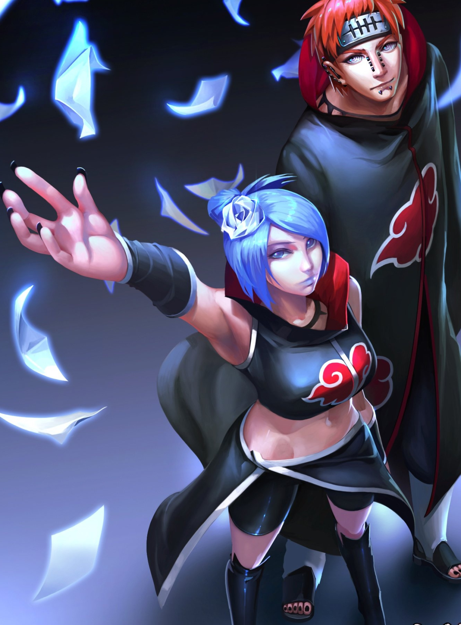 Konan, Pain Deva Path, floating origami paper, HD Phone wallpaper