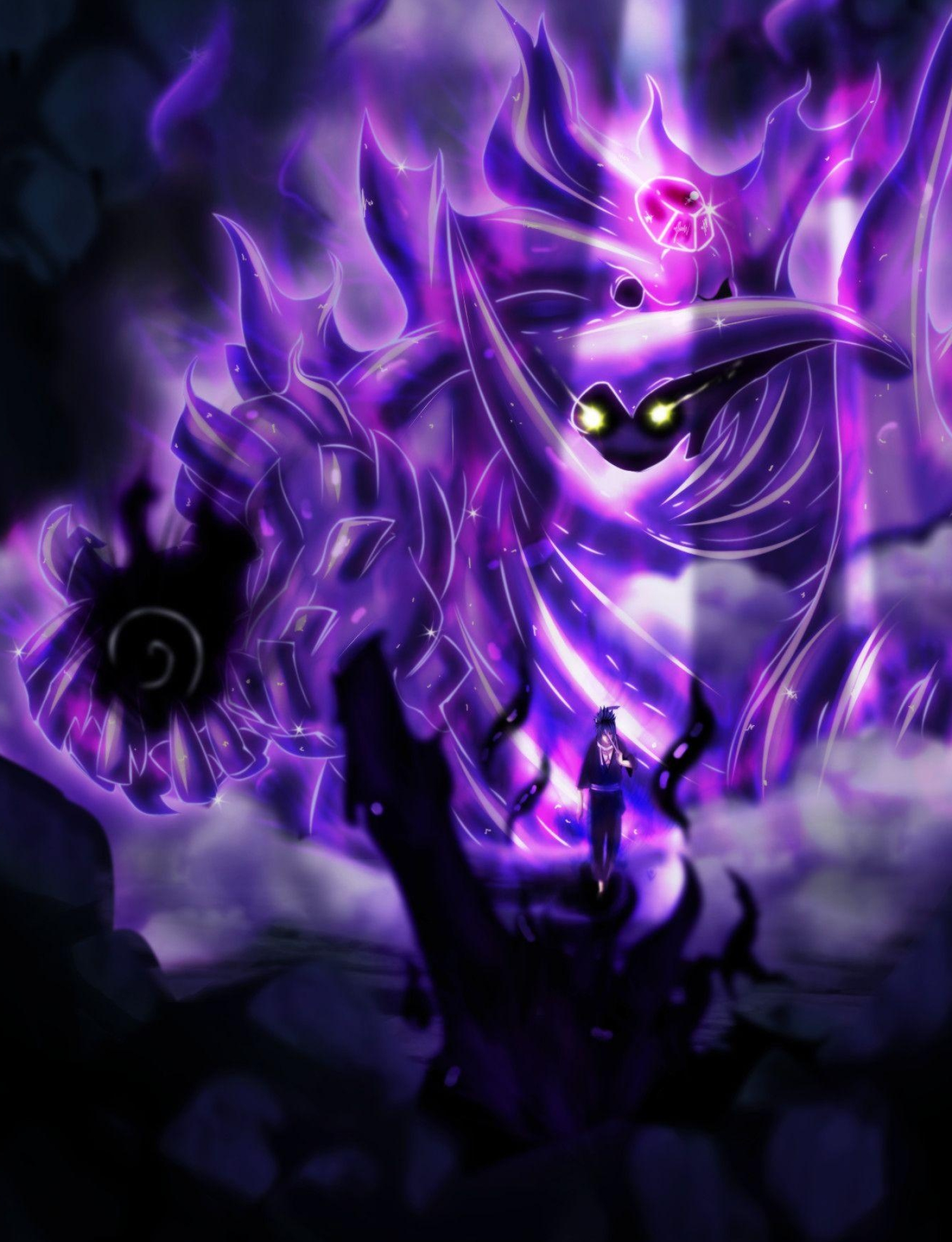 Sasuke Uchiha's Susanoo, Sasuke Uchiha, purple chakra aura, HD Phone wallpaper