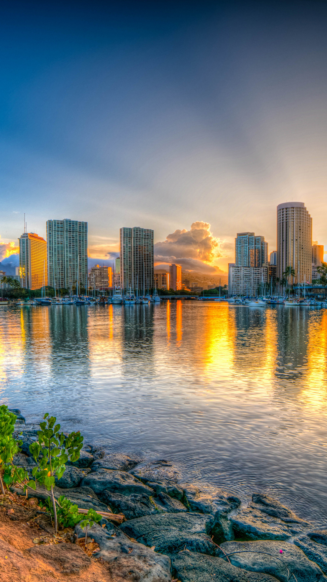 Desktop wallpapers Hawaii, HDR sunrises, Serene beaches, Island paradise, 1080x1920 Full HD Phone