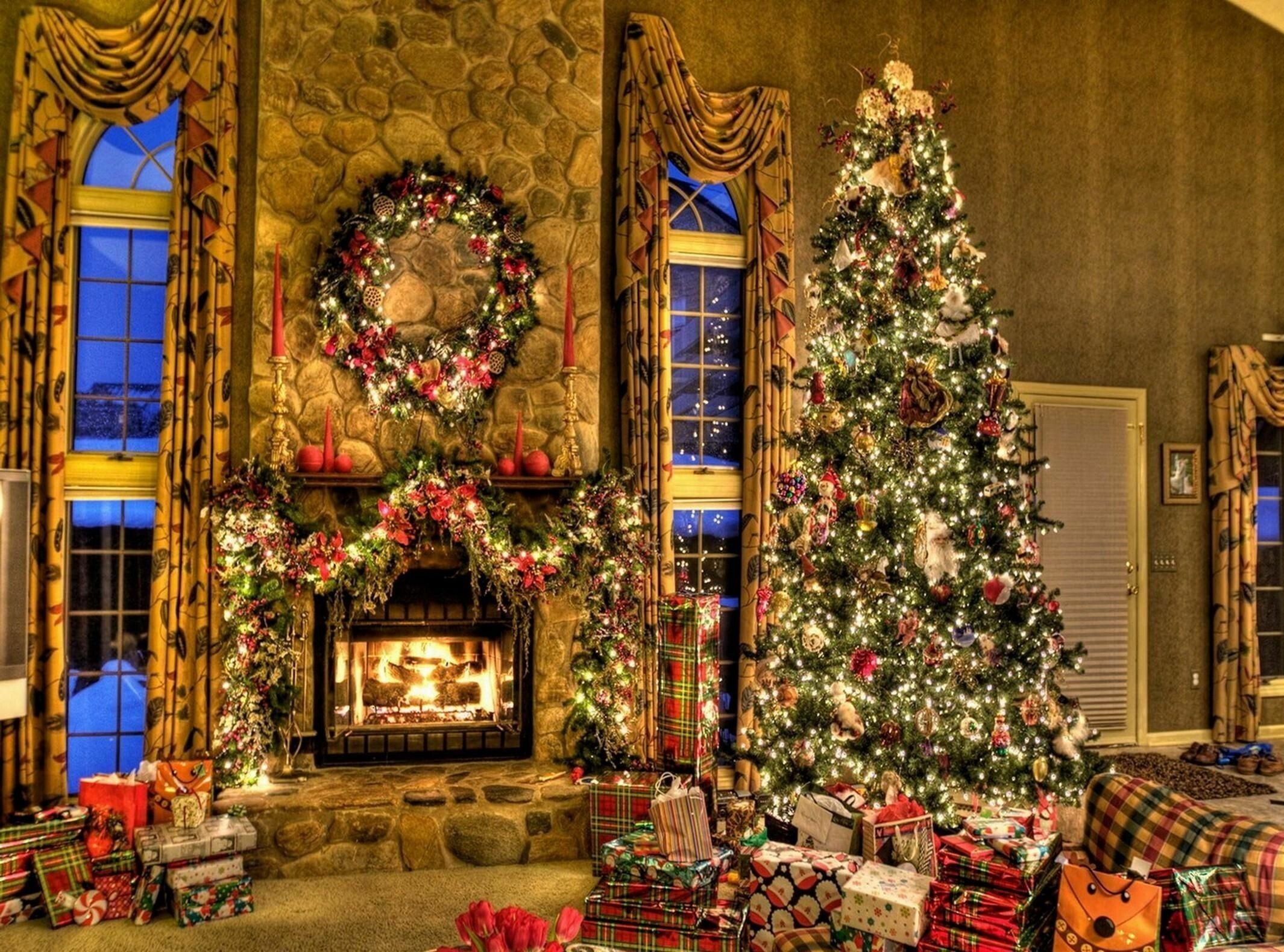 Christmas fireplace scenes, Festive desktop wallpapers, Cozy holiday vibes, Warm and inviting, 2130x1580 HD Desktop