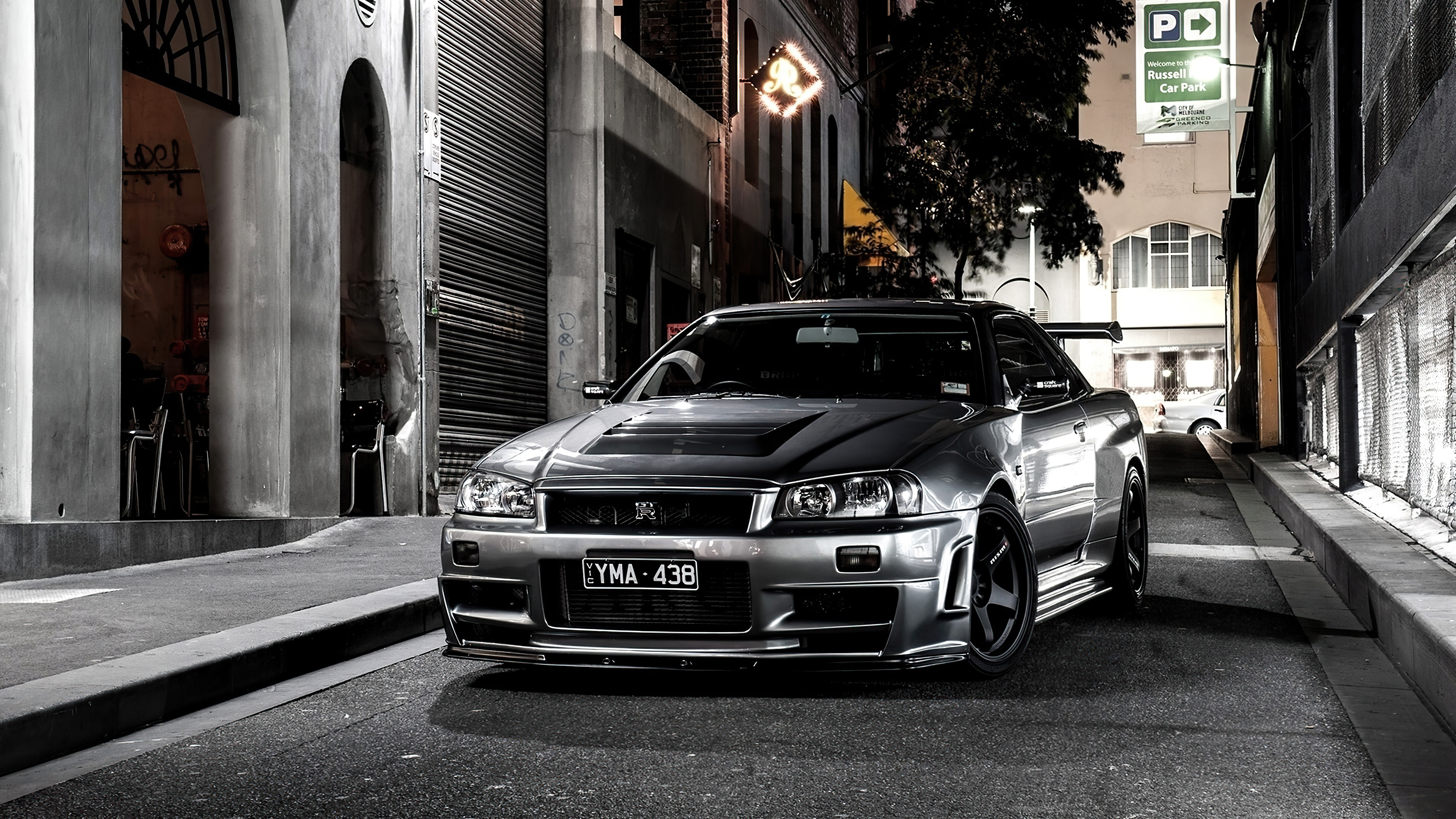 Monochrome, Nissan Skyline R34 Wallpaper, 3840x2160 4K Desktop