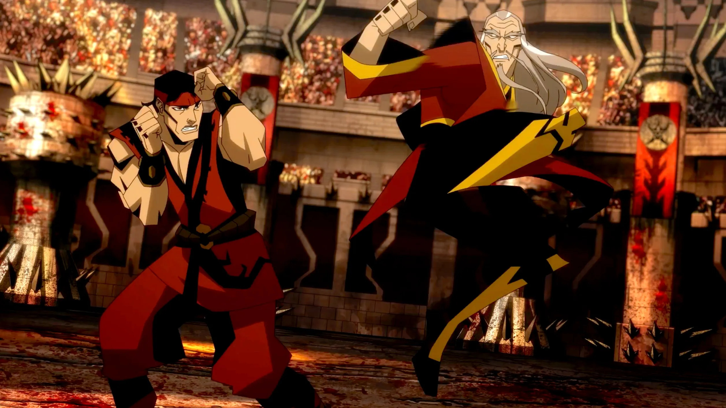 Liu Kang vs Shang Tsung, Intense battle, Mortal Kombat Legends, Battle of the Realms, 2520x1420 HD Desktop