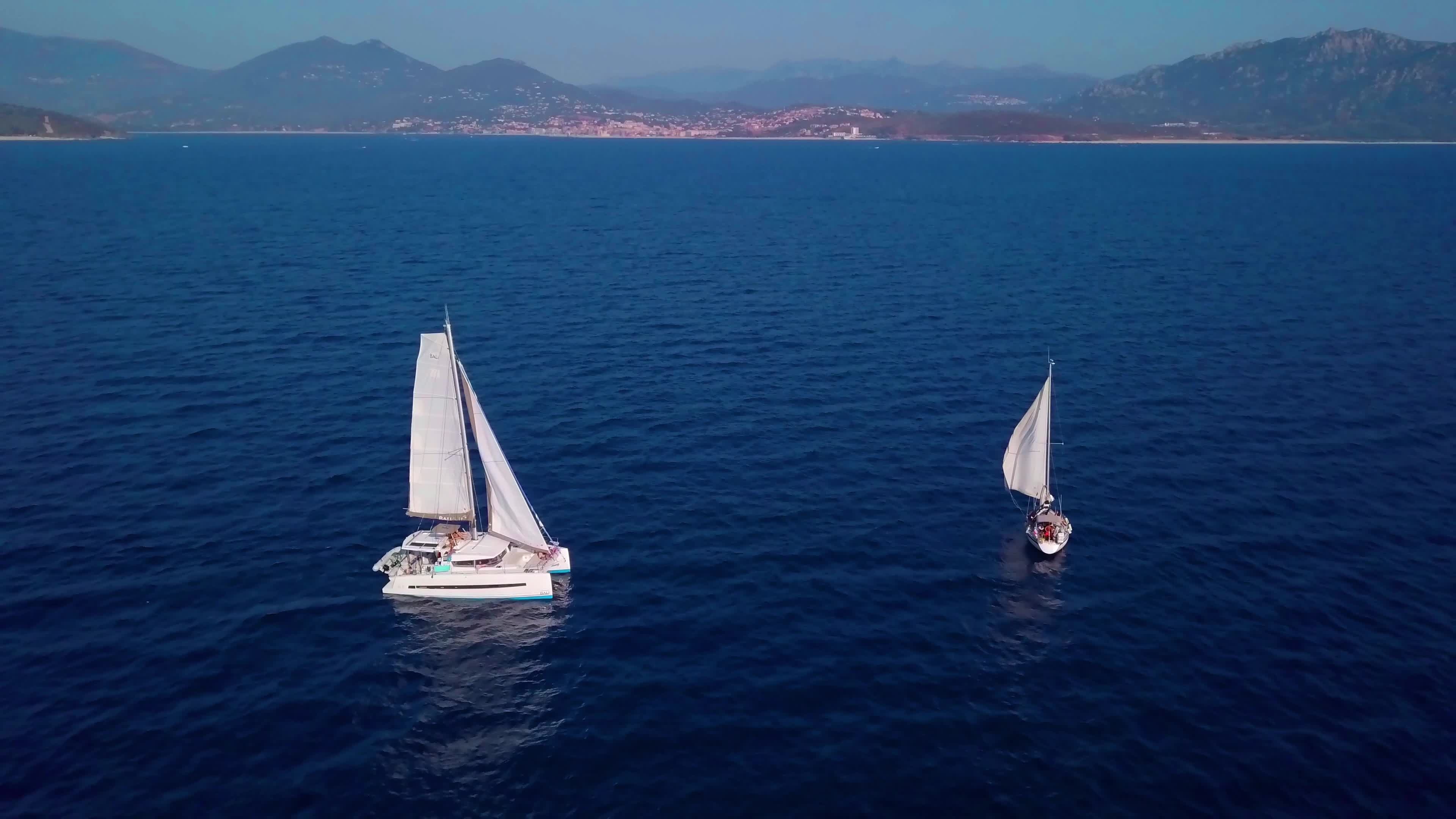 Aerial view, Catamaran and yacht, Stunning footage, Ocean adventures, 3840x2160 4K Desktop