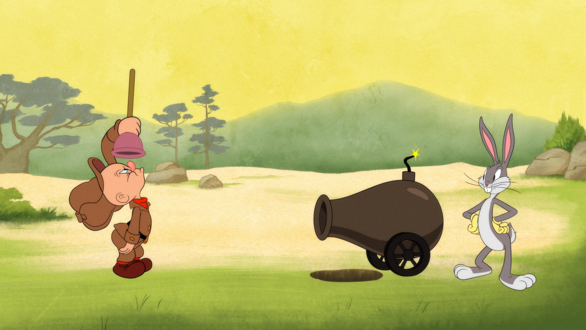 Elmer Fudd and Bugs Bunny, Looney Tunes Characters Wallpaper, 1920x1080 Full HD Desktop