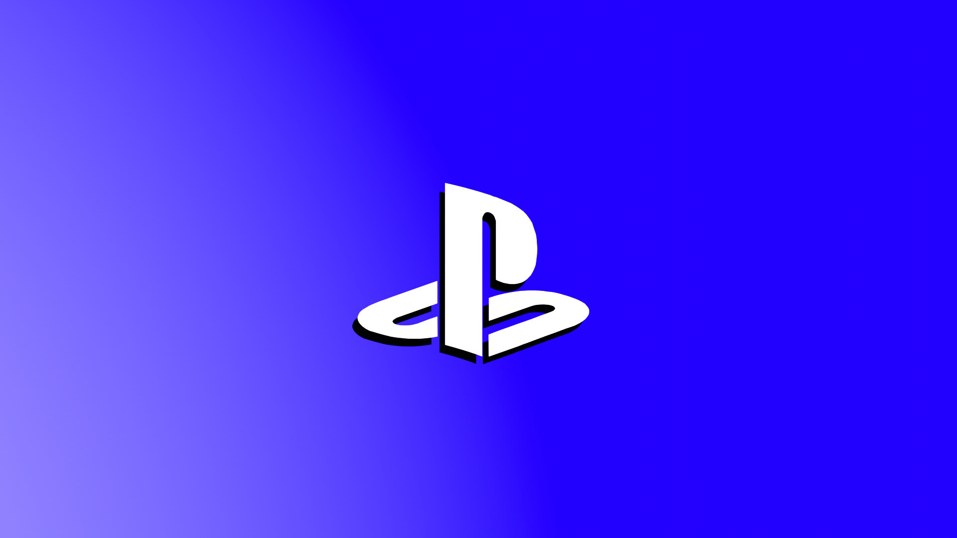 PlayStation logo, White 3D emblem, Vibrant blue gradient, Full HD Desktop wallpaper