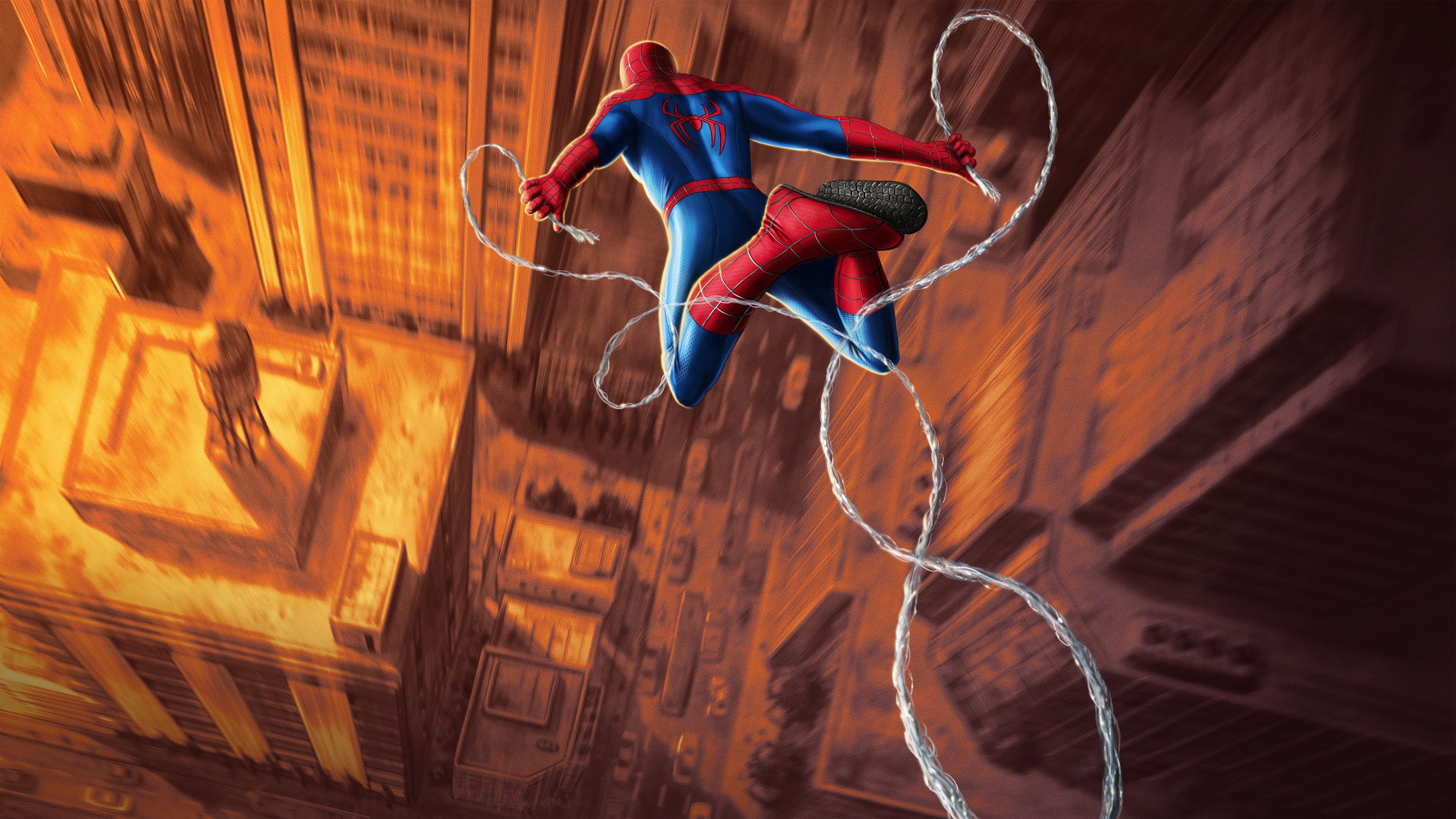 Classic Suit, Warm amber lighting, Aerial cityscape view, 4K Desktop wallpaper