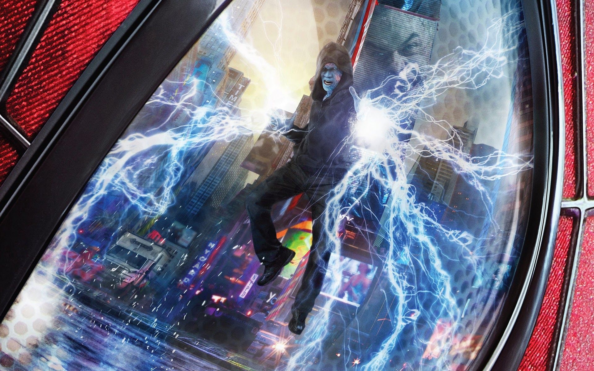 Electro, Spider-Man mask lens reflection, Times Square, HD Desktop wallpaper