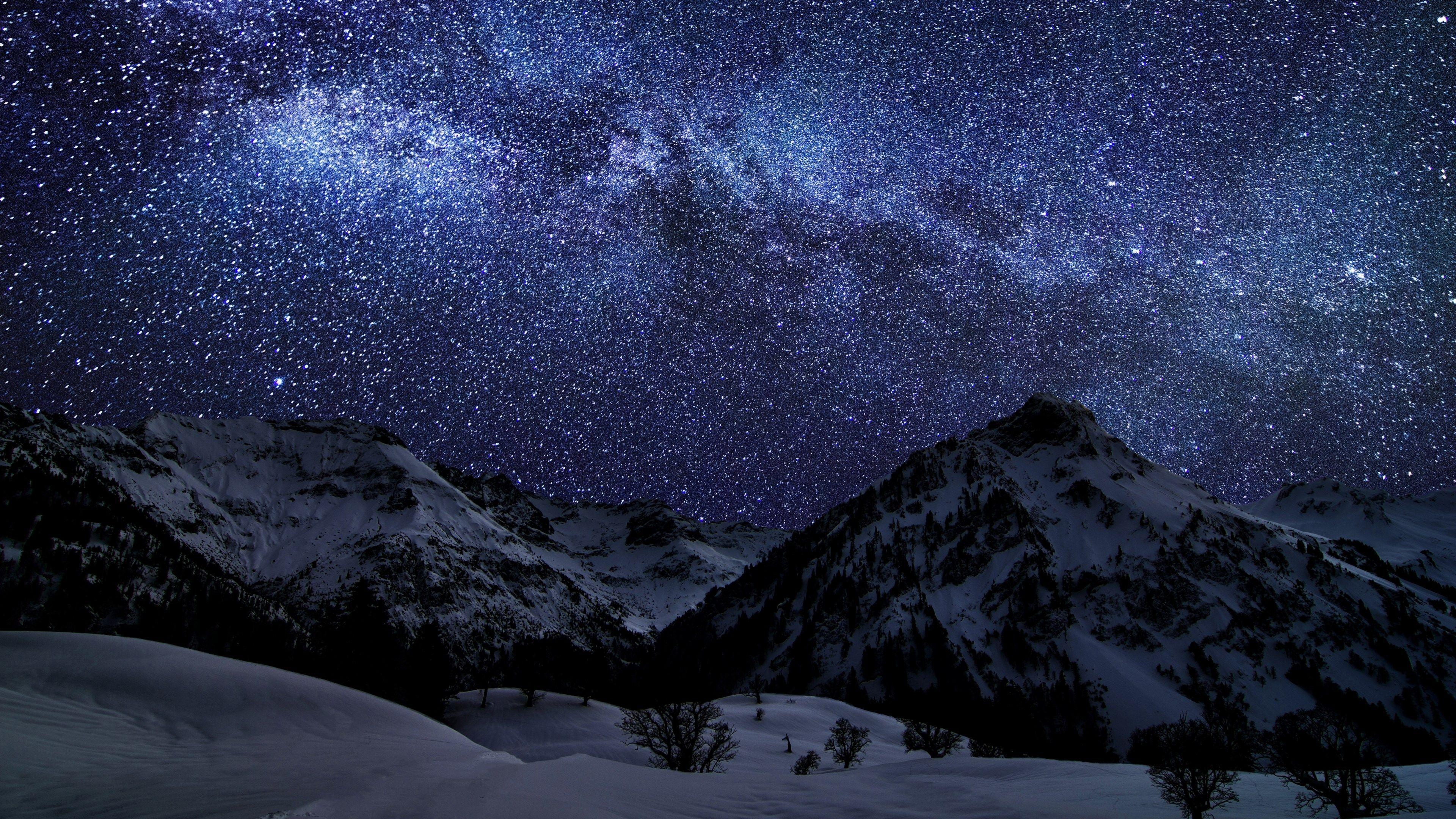 Mountain Night, Nature, Stars, Dark Sky, Tranquility, 3840x2160 4K Desktop