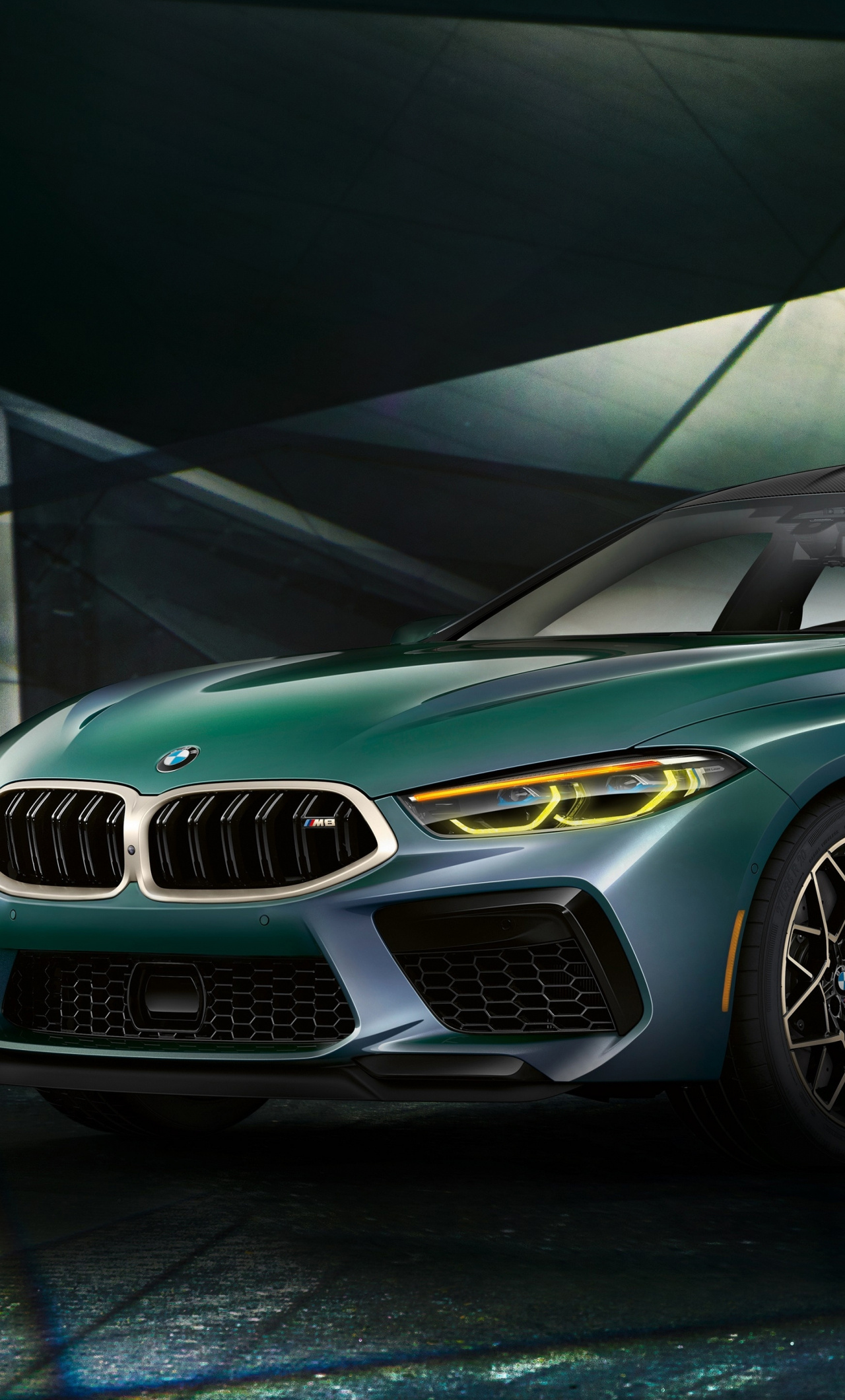BMW M8, Green Car, 2020, Gran Coupe, Exclusive, 1280x2120 HD Phone