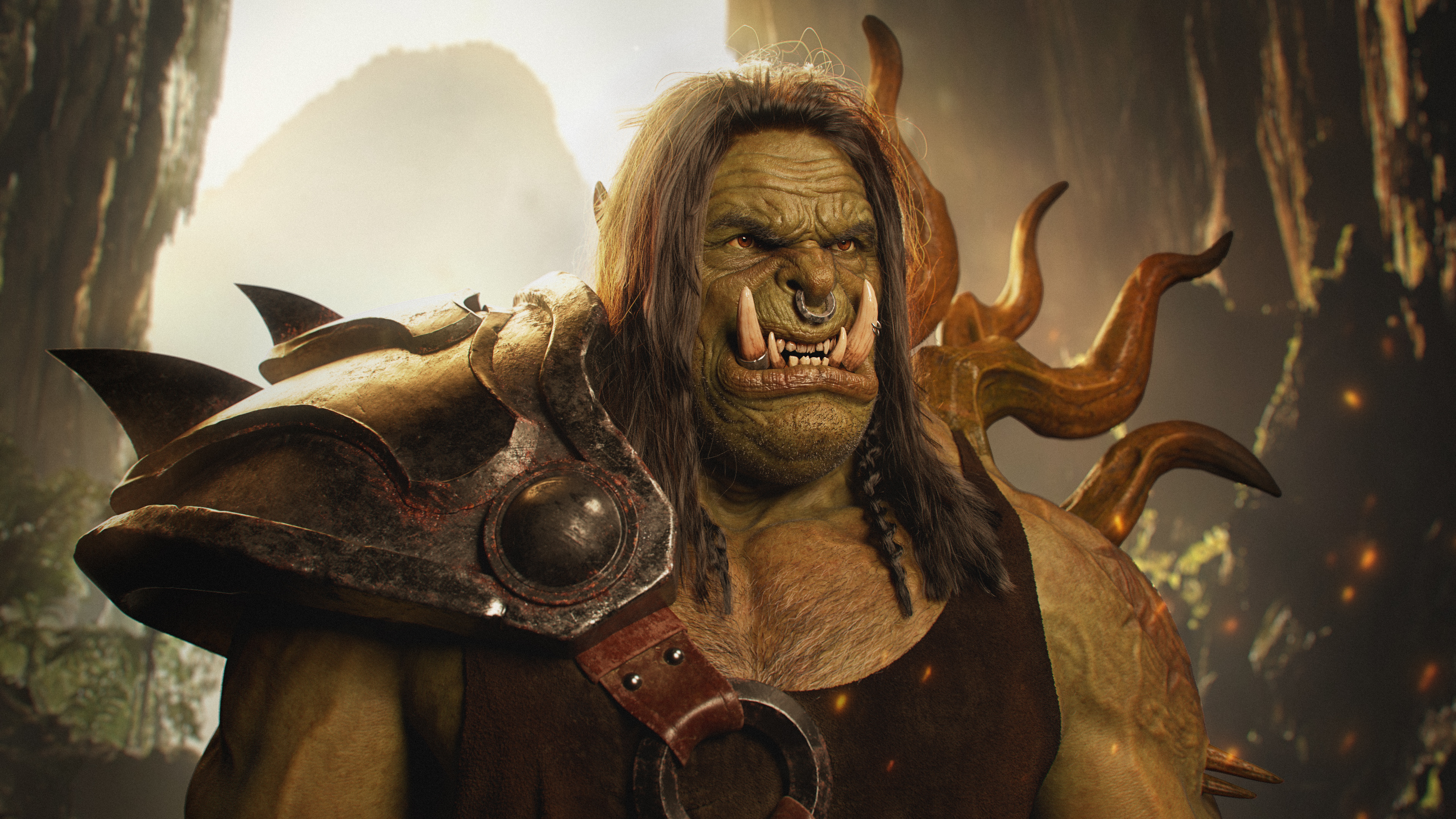 Orc bust sculpture, ZBrush creation, Hyper-realistic details, Incredible craftsmanship, 3840x2160 4K Desktop