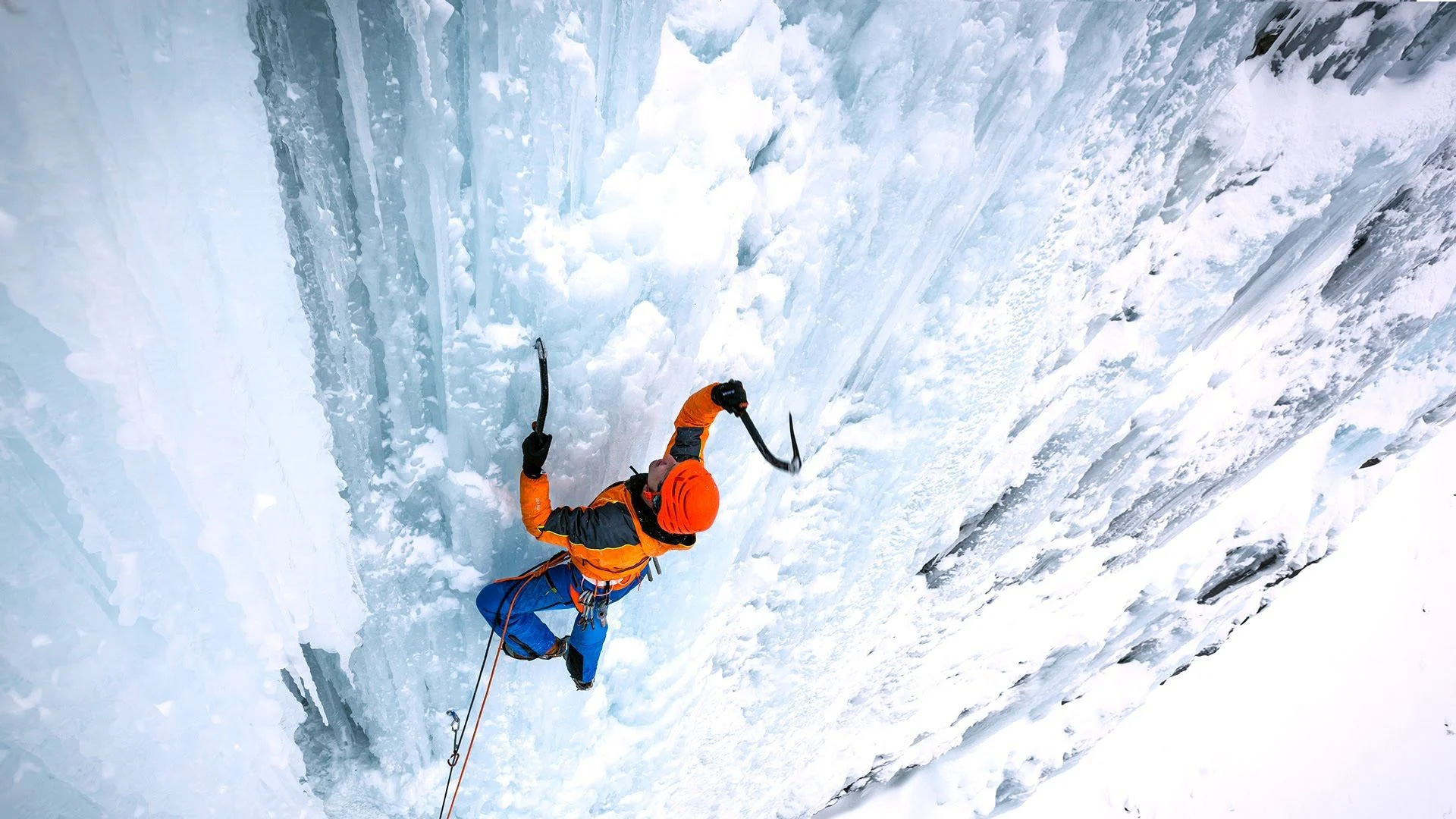 Ice climbing wallpapers, Frozen adventure, Thrilling ice climbing, Vertical winter sport, 1920x1080 Full HD Desktop