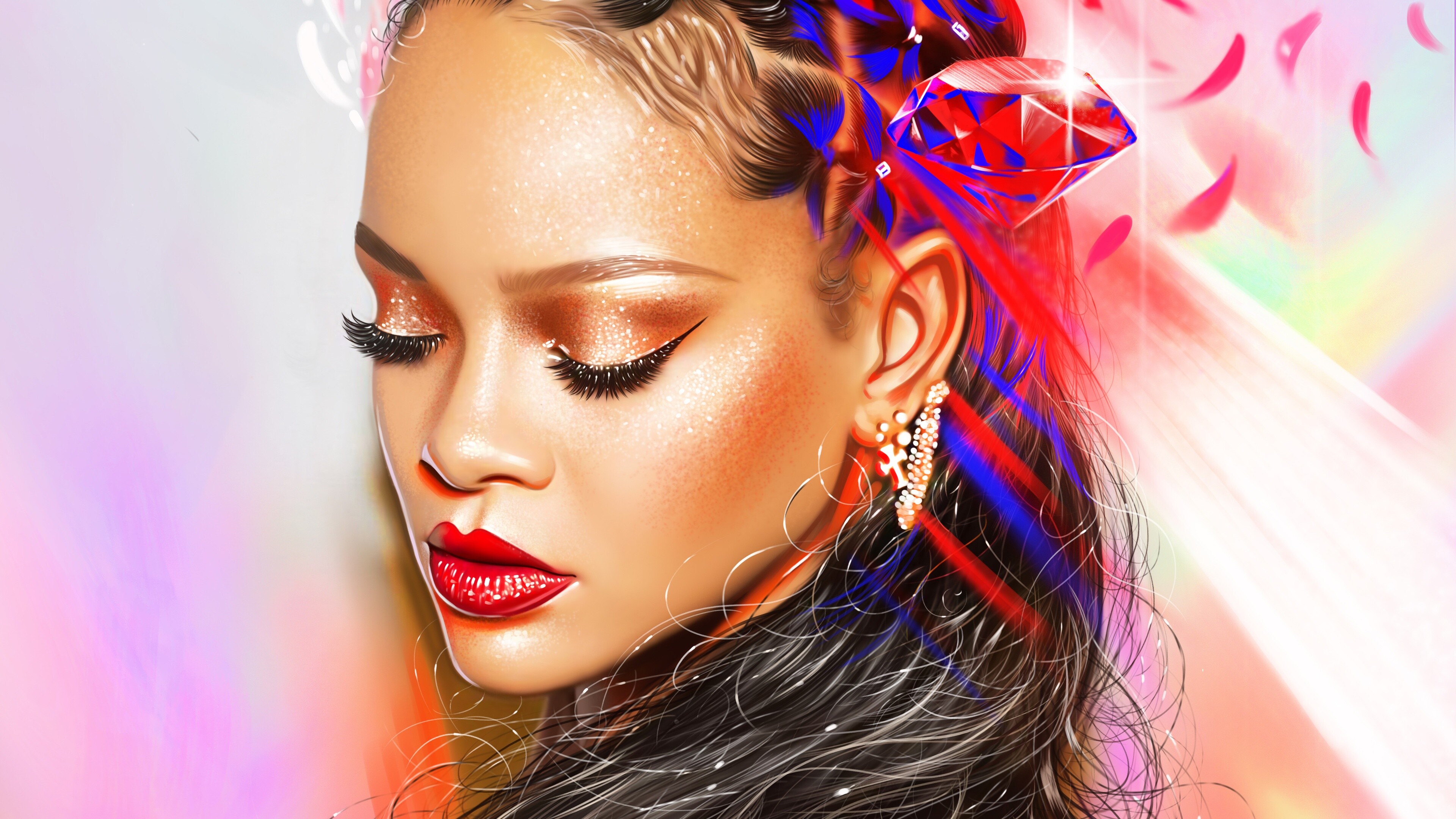 Rihanna, Barbadian singer, Portrait, Colorful, 3840x2160 4K Desktop