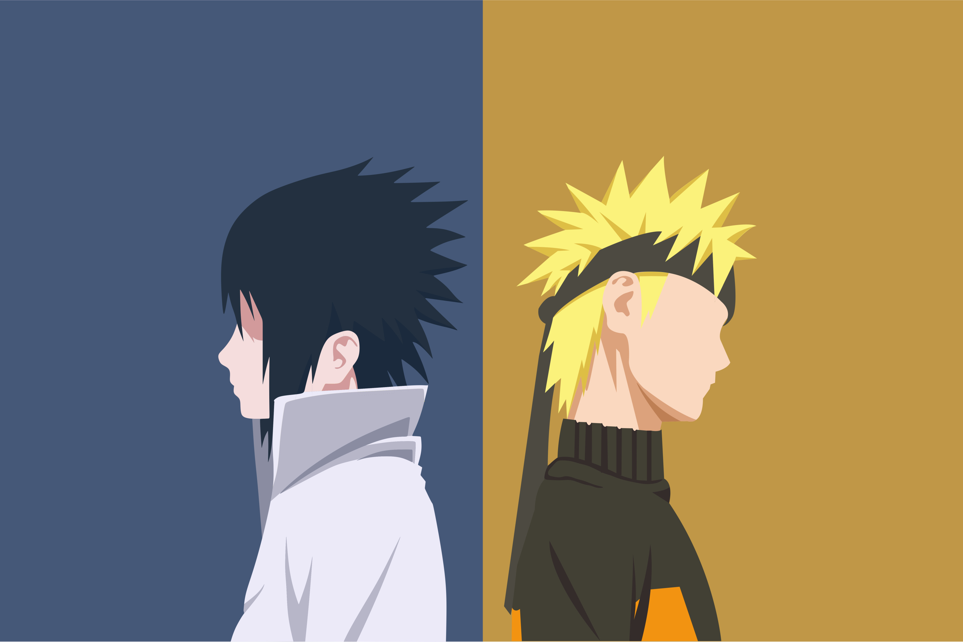 Sasuke Uchiha, Naruto Uzumaki, minimalist vector illustration, HD Desktop wallpaper