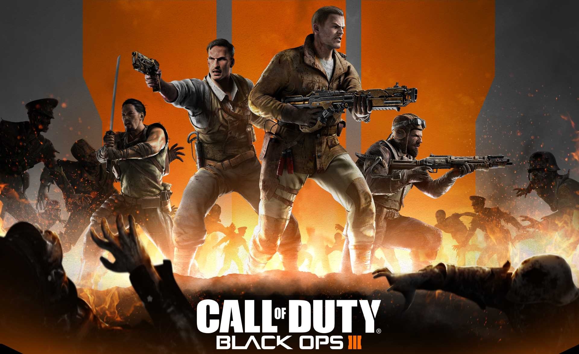 Call of Duty: Black Ops III logo, Tank Dempsey and Edward Richtofen, Takeo Masaki and Nikolai Belinski, Swarming zombie horde, HD Desktop wallpaper