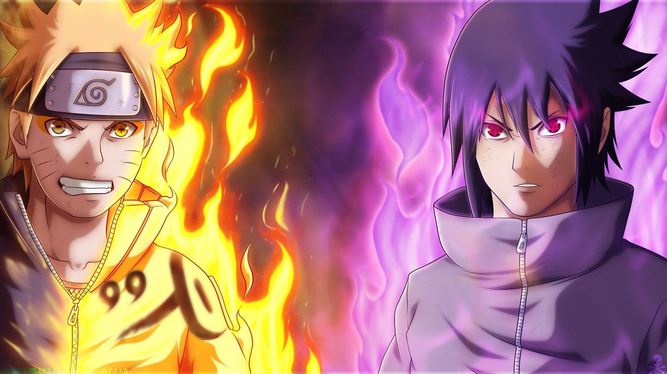 Kurama Mode Naruto, Sasuke Uchiha, Mangekyo Sharingan, HD Desktop wallpaper