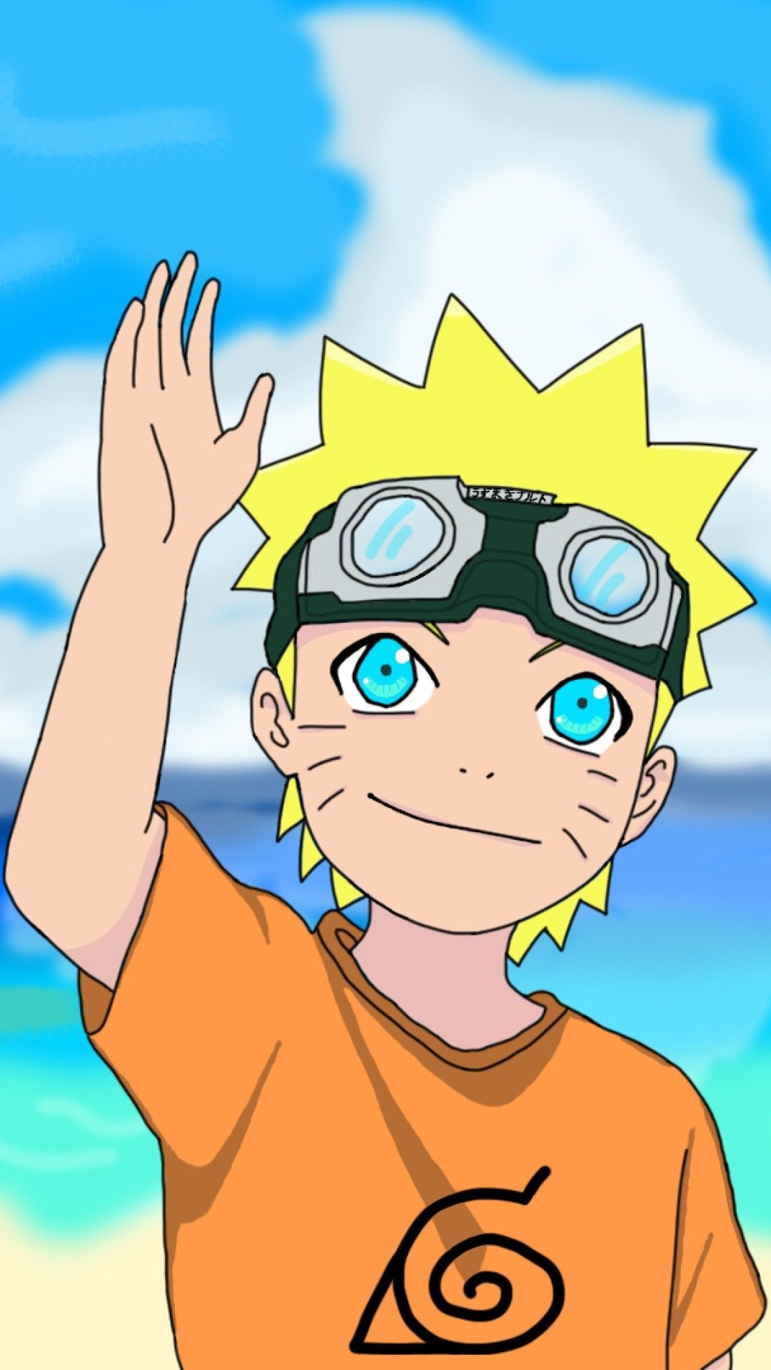Young Naruto Uzumaki, green forehead goggles, Konohagakure symbol, Full HD Phone wallpaper