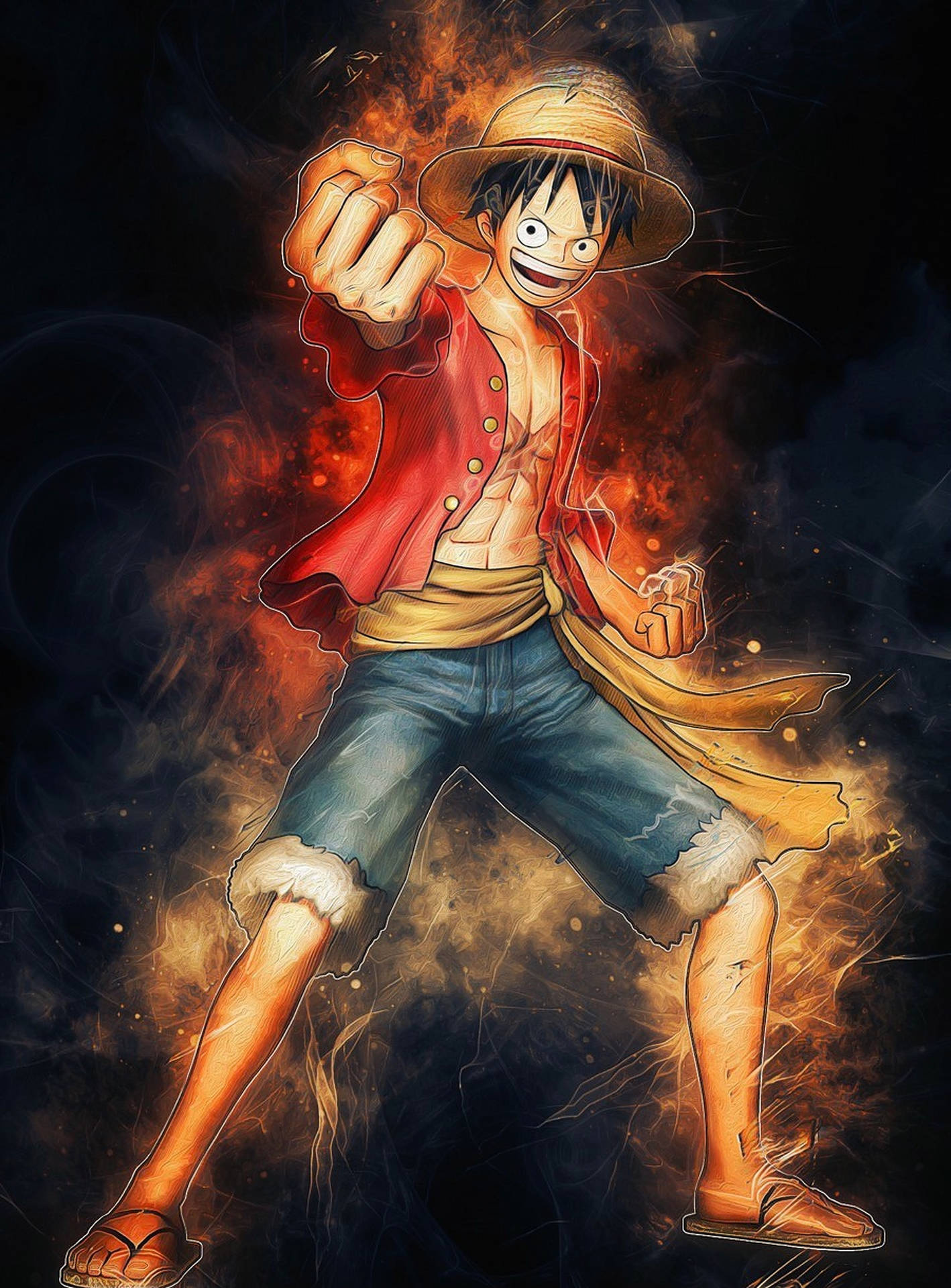 Monkey D. Luffy, Luffy's straw hat, fiery flame aura, HD Phone wallpaper