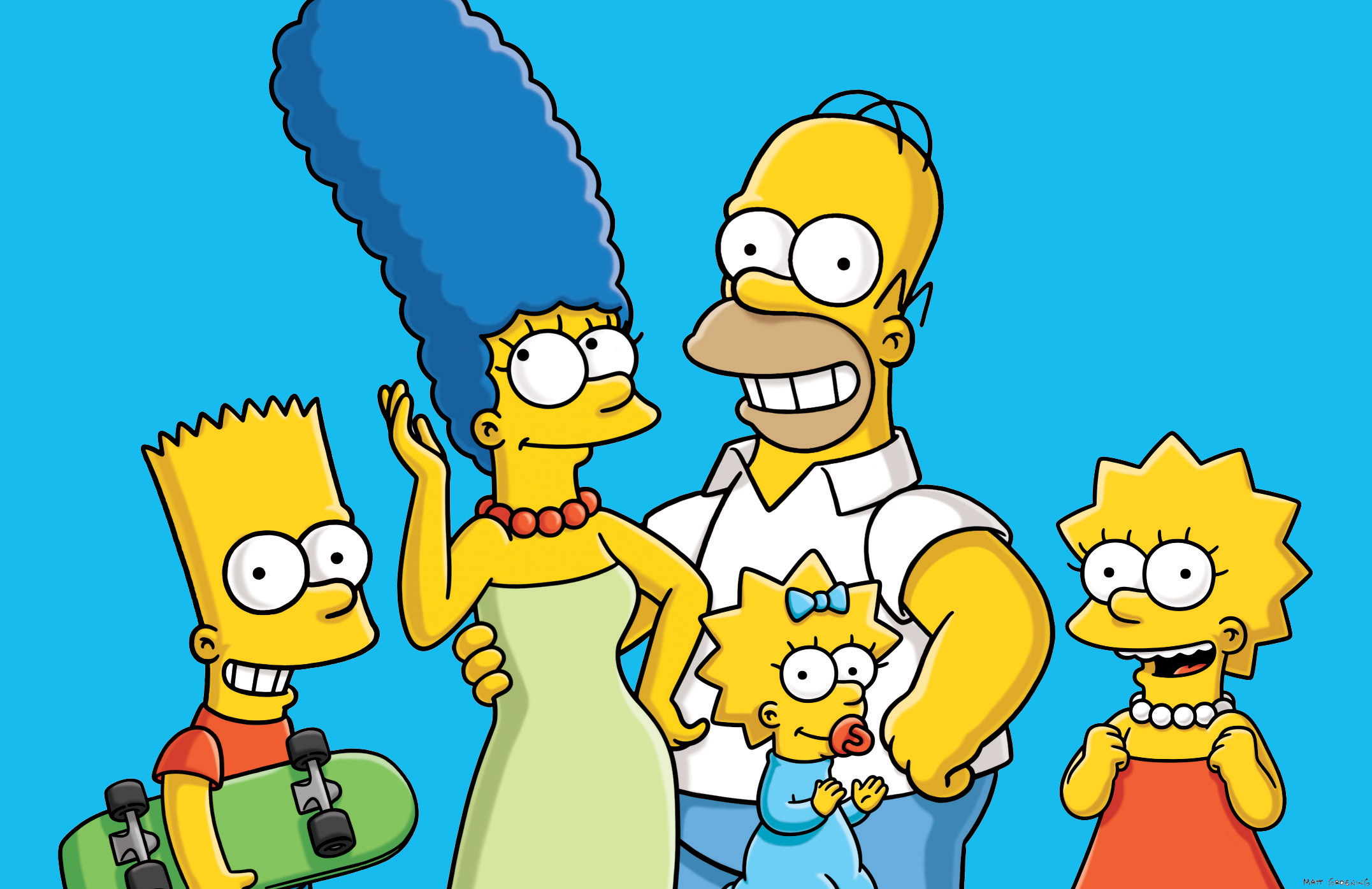Bart Simpson with skateboard, Homer Simpson, Marge Simpson, Lisa Simpson, Maggie Simpson, HD Desktop wallpaper