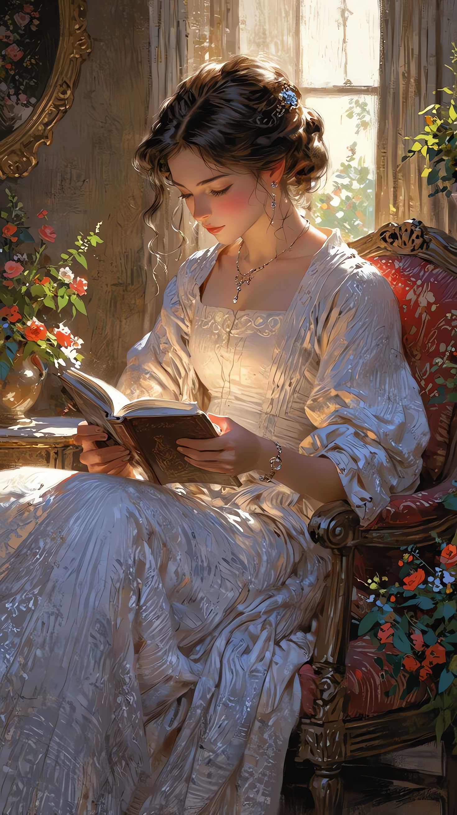 Reading Girl Wallpaper, Aristocrat Woman, Retro Style, HD