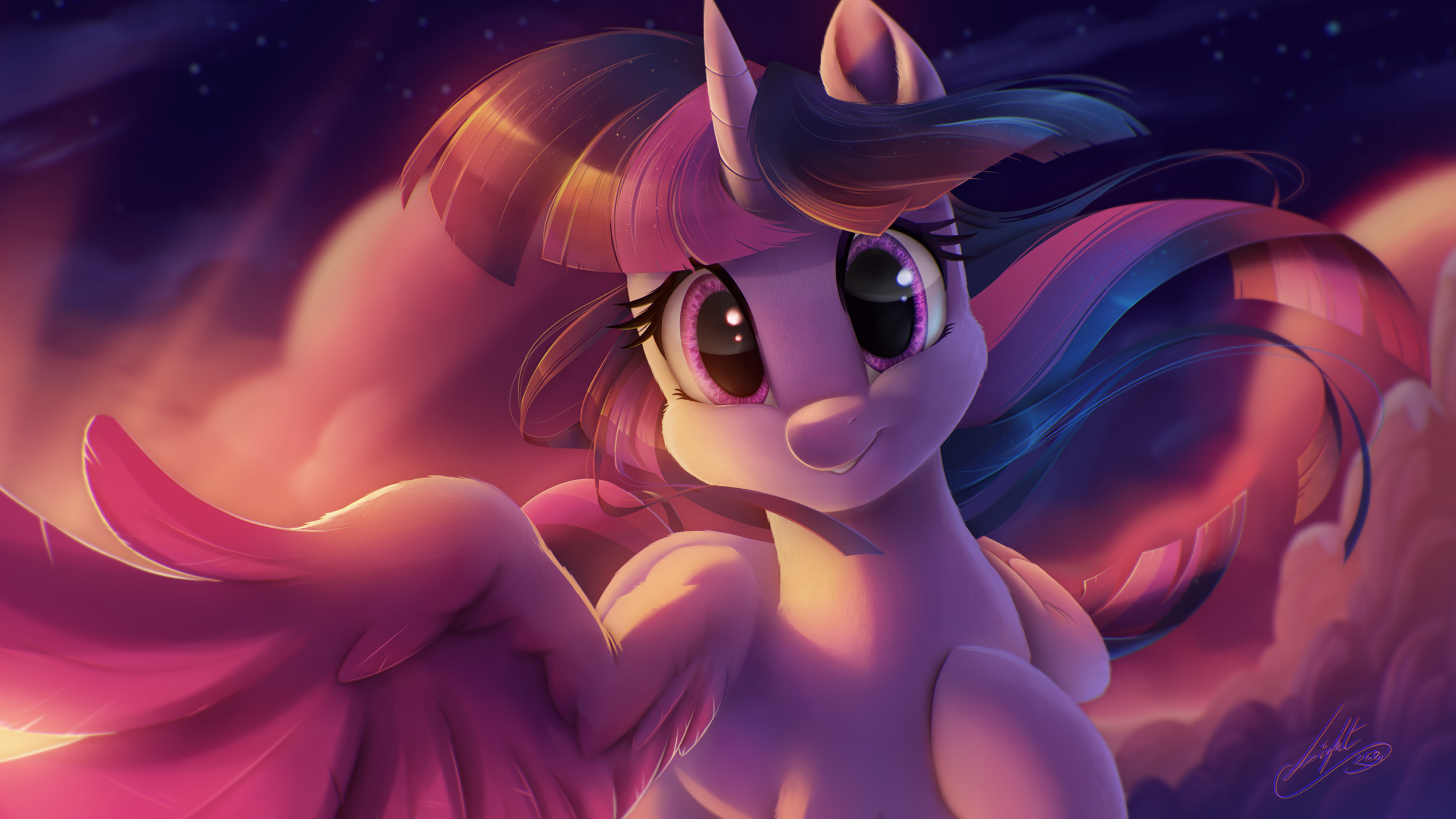Princess Twilight Sparkle, My Little Pony Friendship is Magic, Starry sunset sky clouds, HD Desktop wallpaper