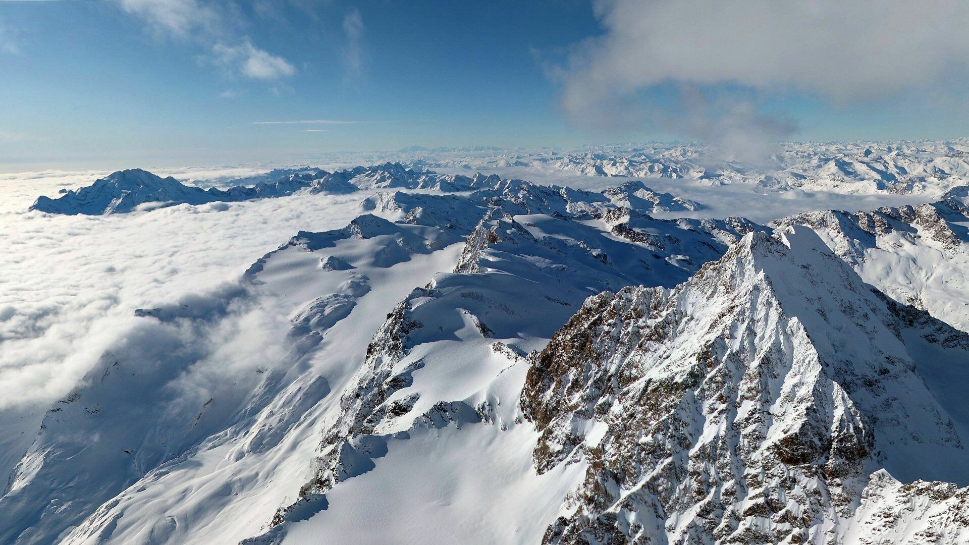 Bird's eye view, Winter Himalayas, Scenic landscapes, Majestic beauty, 1920x1080 Full HD Desktop